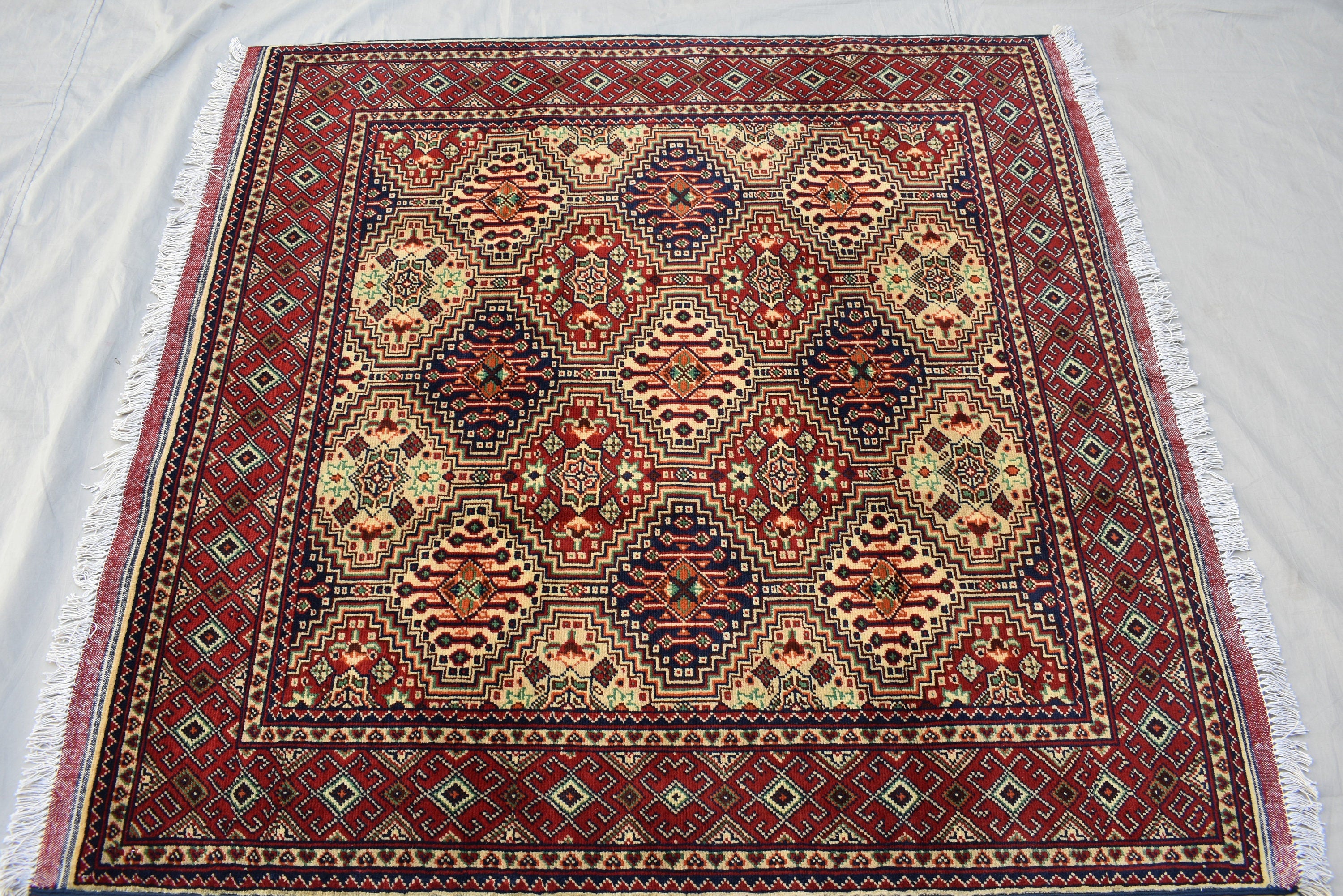 Squair rug 4x5Ft, Top Quality Gorgeous, Handmade Afghan rug, Afghan Turkmen, 100%Wool, Oriental rug, Rug for Living Room, Bedroom Rug
