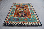 Kilim Area Rug 6x8Ft, Authentic Turkish Style Geometric Kilim Veg dyes Wool Rugs For Living room/ bedroom rug/ Baho Home Decor Rug