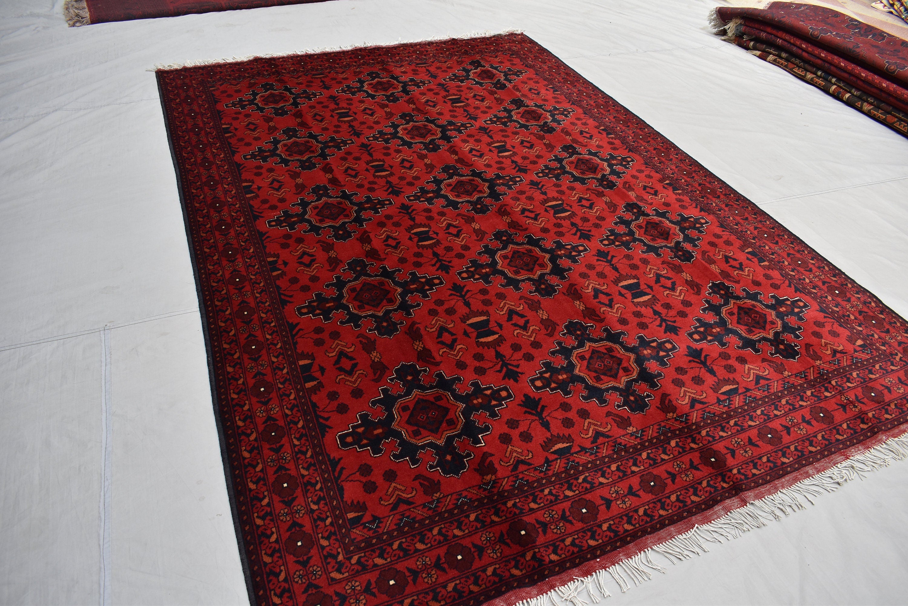 7x10 Vintage Red Handmade Afghan Bukhara Wool Rug, Rustic Home Decor, Rug for Living Room, Bedroom Rug, Vintage Tribal Area Rug 6.6x9.5 ft