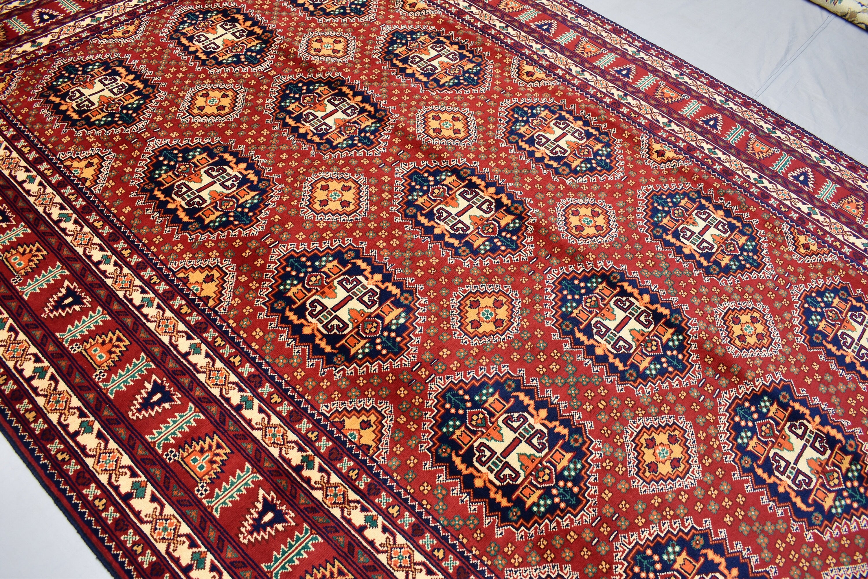 9.10 x 6.6 Ft Afghan Turkmen rug 100% Soft Wool Rug Samarqand Handmade Oriental Living room rug