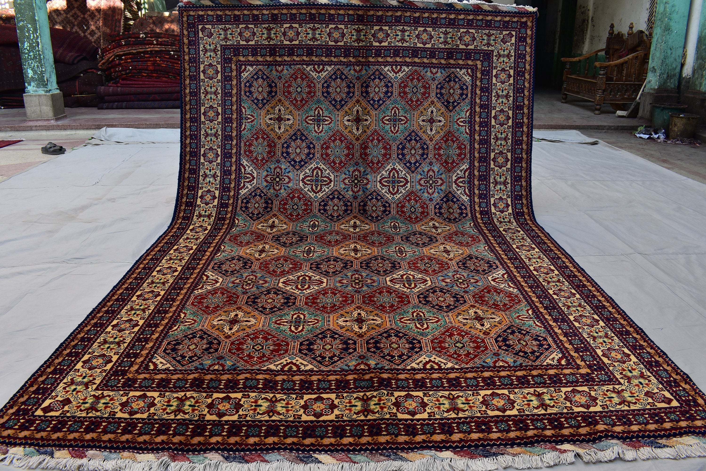 7x10 Handwoven Kashai Rug, Multicolor Authentic Rug, Boho Home Decor, Rug for Living Room, Dining Room Rug, Large area Floor Rug 10.5x6.9 ft