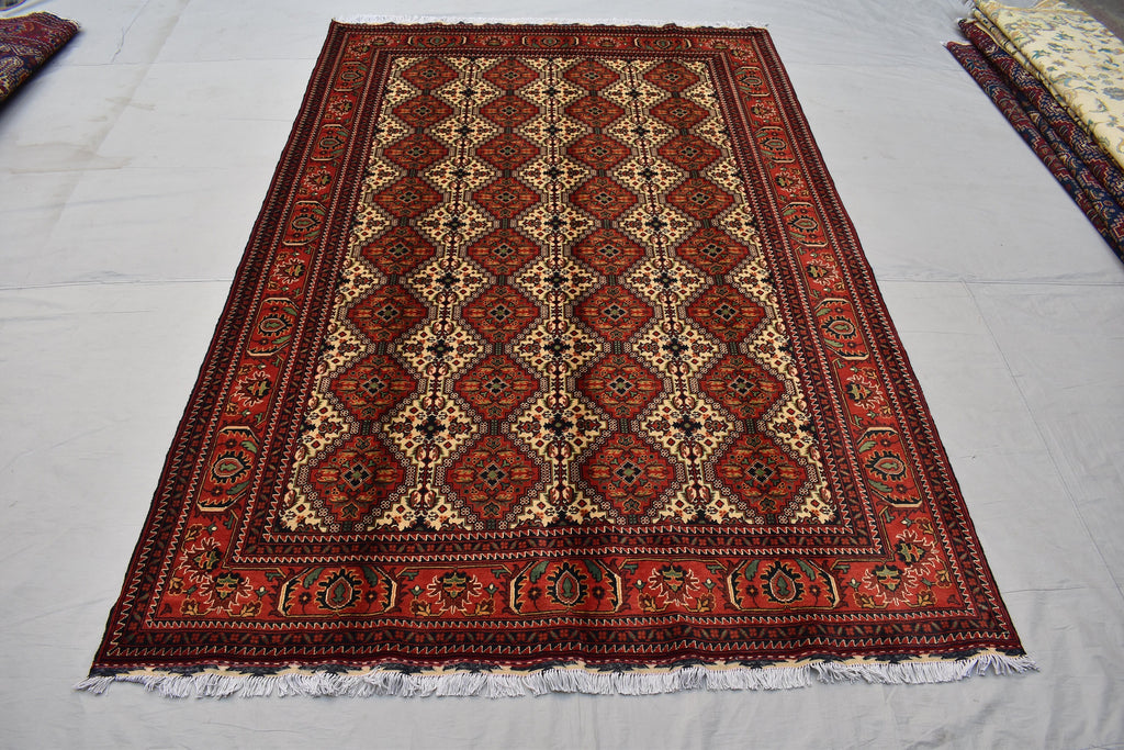 7x10 Handmade Large Maranus Afghan Rug–Orange & Bronze Tribal Design, Premium Wool, Oversized Floor Carpet, Boho Chic Home Decor 6.6x10.2 ft