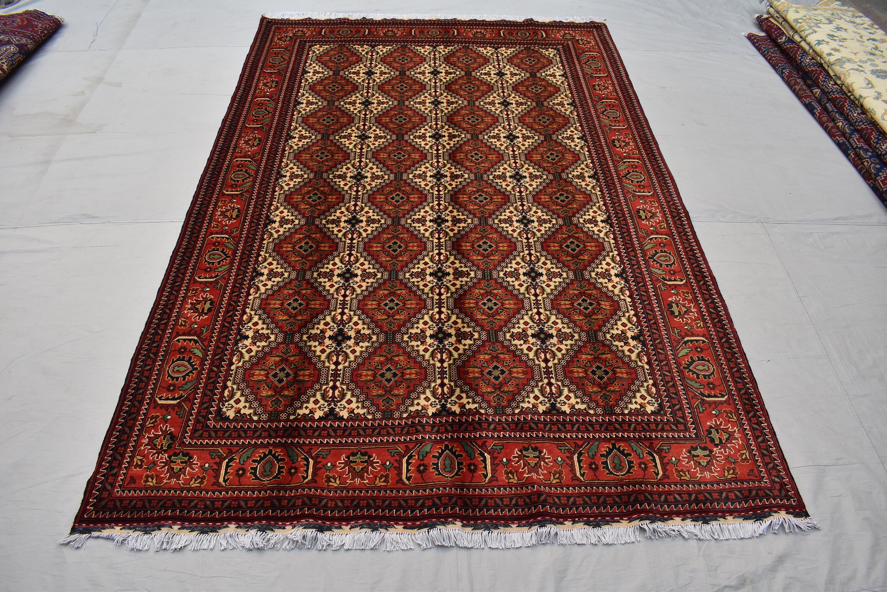 7x10 Handmade Large Maranus Afghan Rug–Orange & Bronze Tribal Design, Premium Wool, Oversized Floor Carpet, Boho Chic Home Decor 6.6x10.2 ft