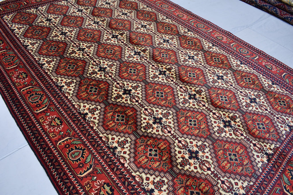7x10 Handmade Large Maranus Afghan Rug–Orange & Bronze Tribal Design, Premium Wool, Oversized Floor Carpet, Boho Chic Home Decor 6.6x10.2 ft