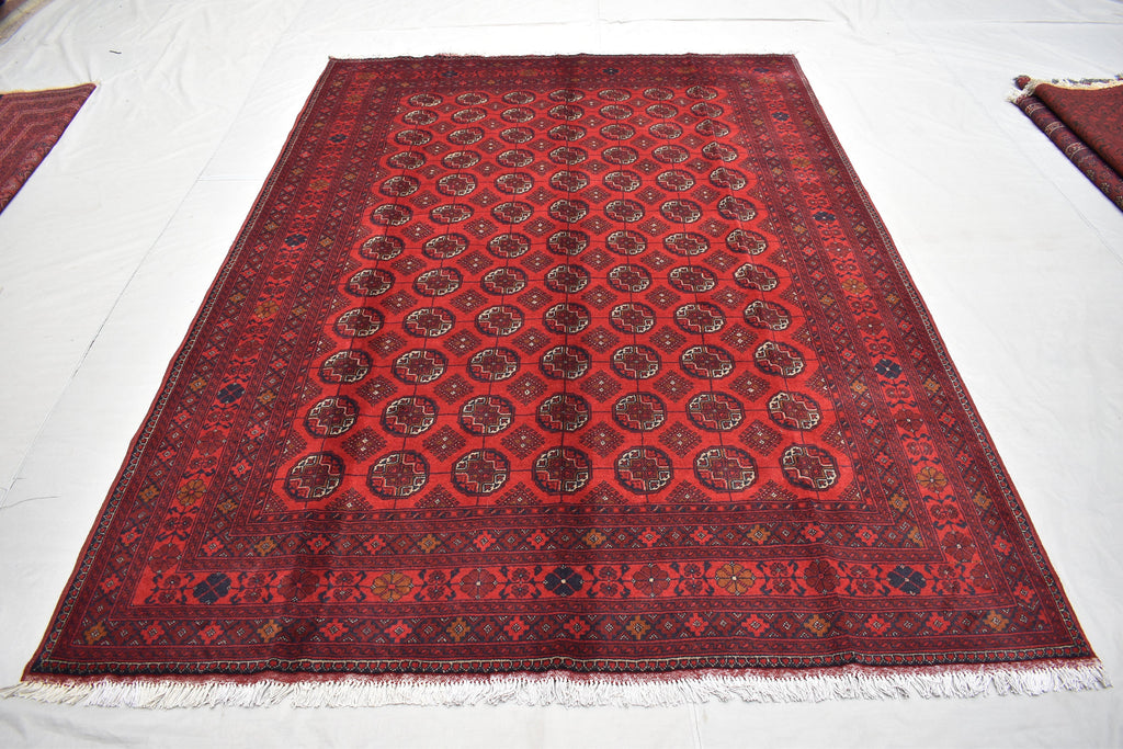 7x10 Vintage Ahal Gul Afghan Tribal Handwoven Rug, Rich Red Rug, Top Quality Premium Rug, Rug for Living Room, Dining Room Rug 9.7x6.8 ft