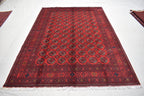 7x10 Vintage Ahal Gul Afghan Tribal Handwoven Rug, Rich Red Rug, Top Quality Premium Rug, Rug for Living Room, Dining Room Rug 9.7x6.8 ft