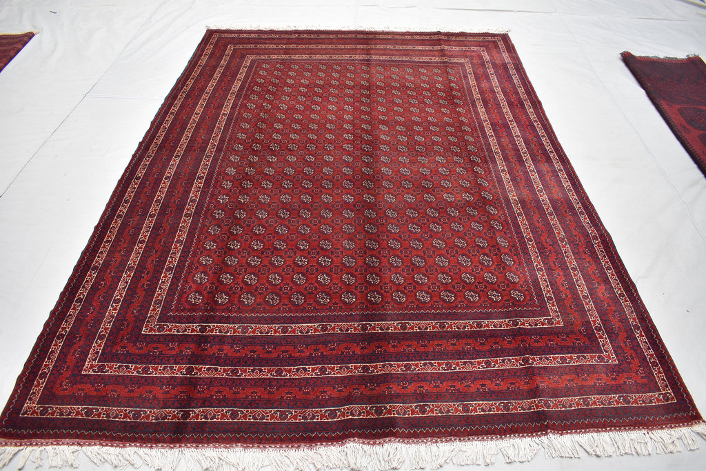 7x9 Turkmen Large Area Rug, Afghan Handmade Mawrai Gul Design Red Rug, Vintage Oriental Rug, Living Room, 289x205 Dinning Table Carpet