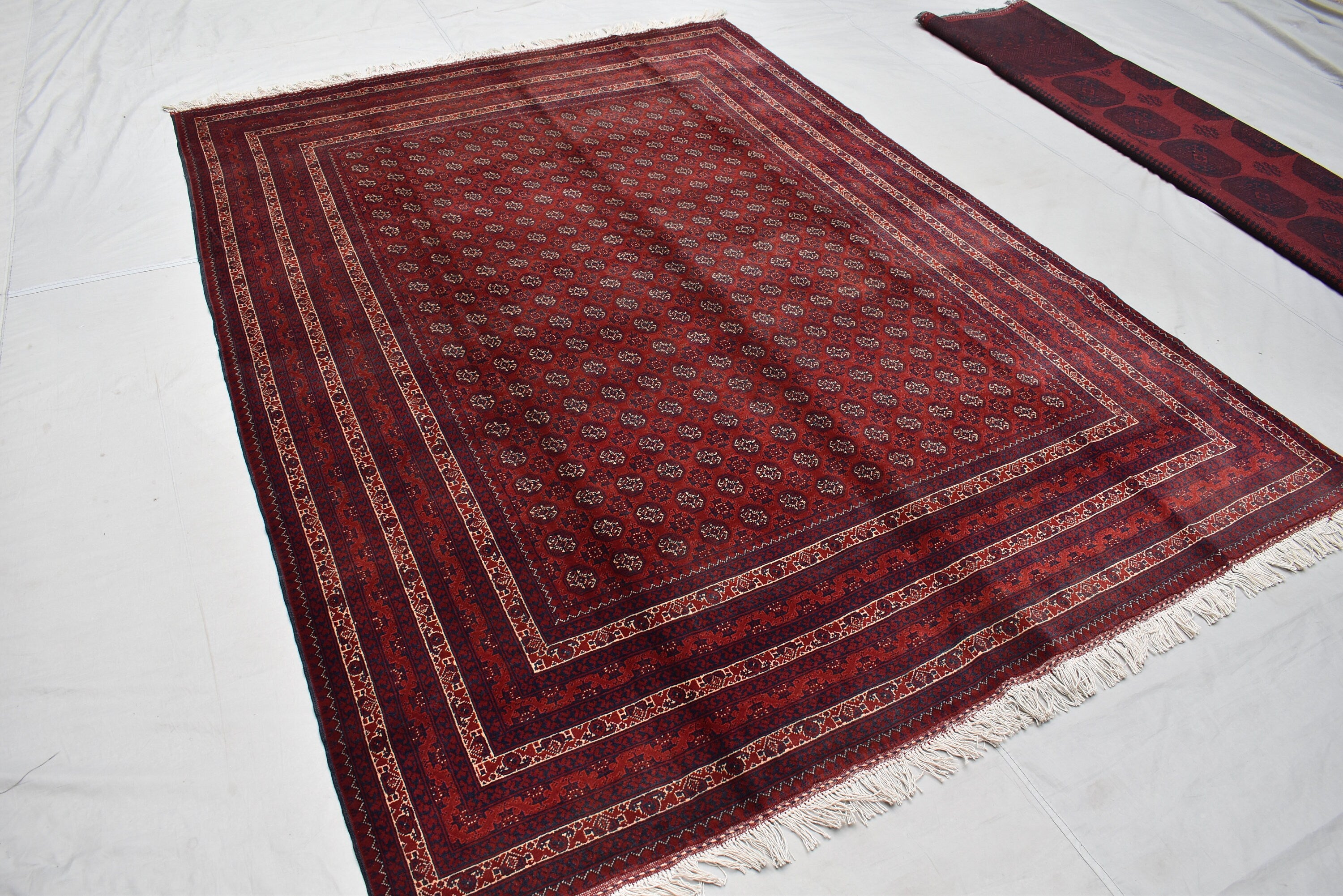 7x9 Turkmen Large Area Rug, Afghan Handmade Mawrai Gul Design Red Rug, Vintage Oriental Rug, Living Room, 289x205 Dinning Table Carpet