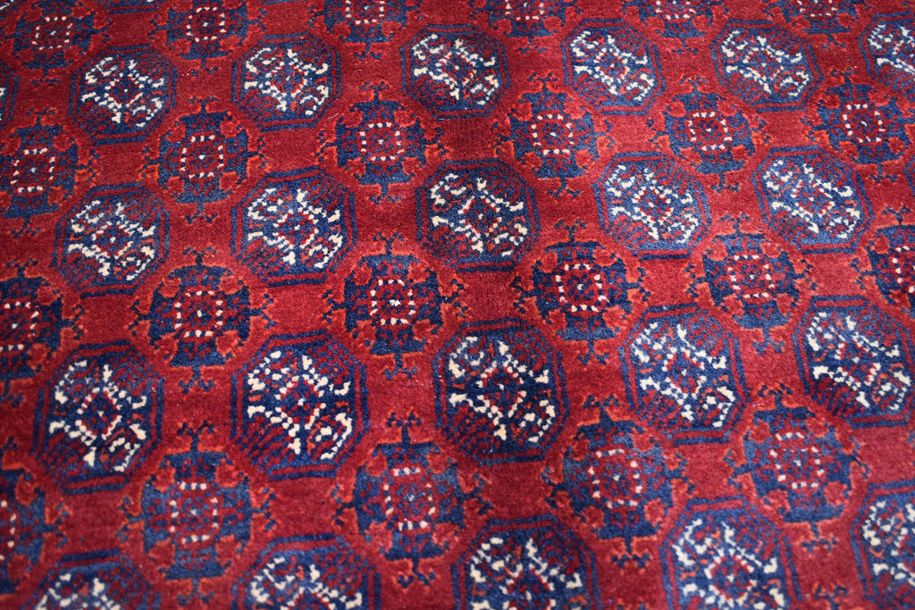 7x9 Turkmen Large Area Rug, Afghan Handmade Mawrai Gul Design Red Rug, Vintage Oriental Rug, Living Room, 289x205 Dinning Table Carpet