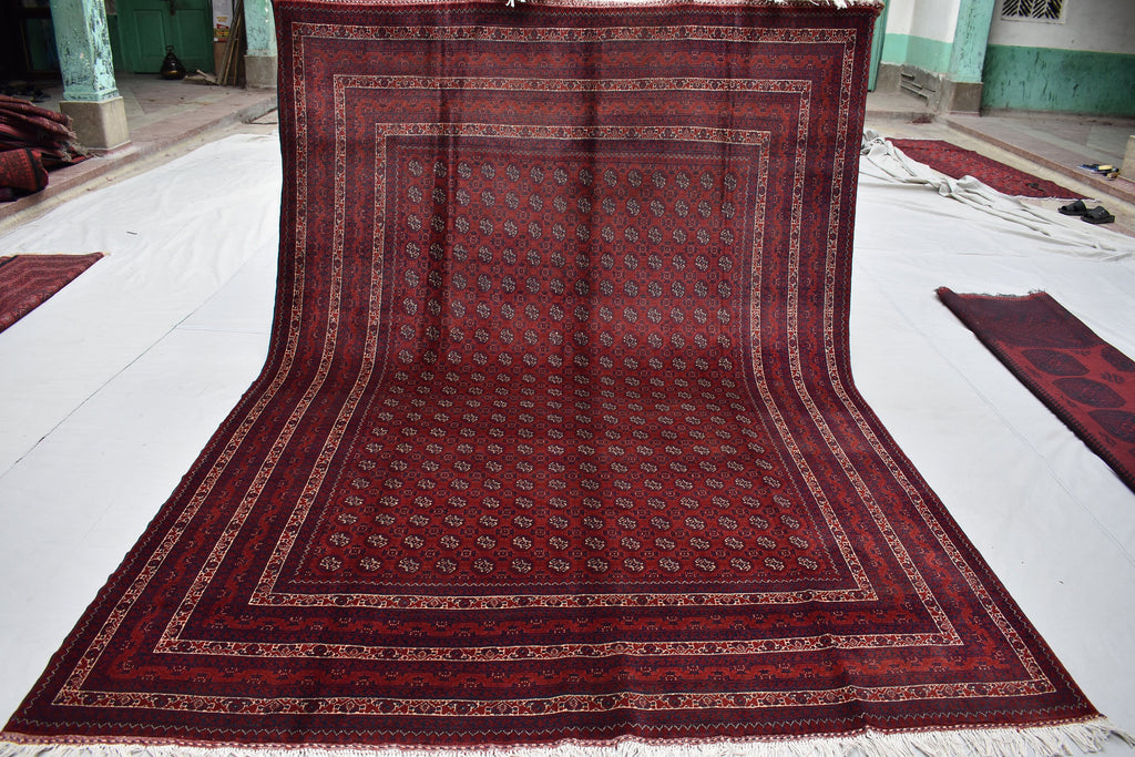 7x9 Turkmen Large Area Rug, Afghan Handmade Mawrai Gul Design Red Rug, Vintage Oriental Rug, Living Room, 289x205 Dinning Table Carpet
