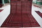 7x9 Turkmen Large Area Rug, Afghan Handmade Mawrai Gul Design Red Rug, Vintage Oriental Rug, Living Room, 289x205 Dinning Table Carpet