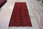 7ft Runner Handwoven Bukhara Afghan Tribal Wool Hallway Runner, Rich Red and Blue Rug, Rug for Entryway, Corridor Rug, Stair Rug 6.9x2.10 ft