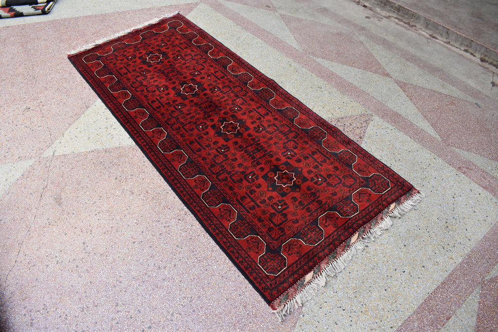 7ft Runner Handwoven Bukhara Afghan Tribal Wool Hallway Runner, Rich Red and Blue Rug, Rug for Entryway, Corridor Rug, Stair Rug 6.9x2.10 ft