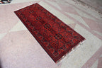 7ft Runner Handwoven Bukhara Afghan Tribal Wool Hallway Runner, Rich Red and Blue Rug, Rug for Entryway, Corridor Rug, Stair Rug 6.9x2.10 ft
