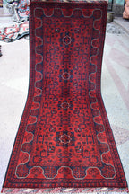 7ft Runner Handwoven Bukhara Afghan Tribal Wool Hallway Runner, Rich Red and Blue Rug, Rug for Entryway, Corridor Rug, Stair Rug 6.9x2.10 ft