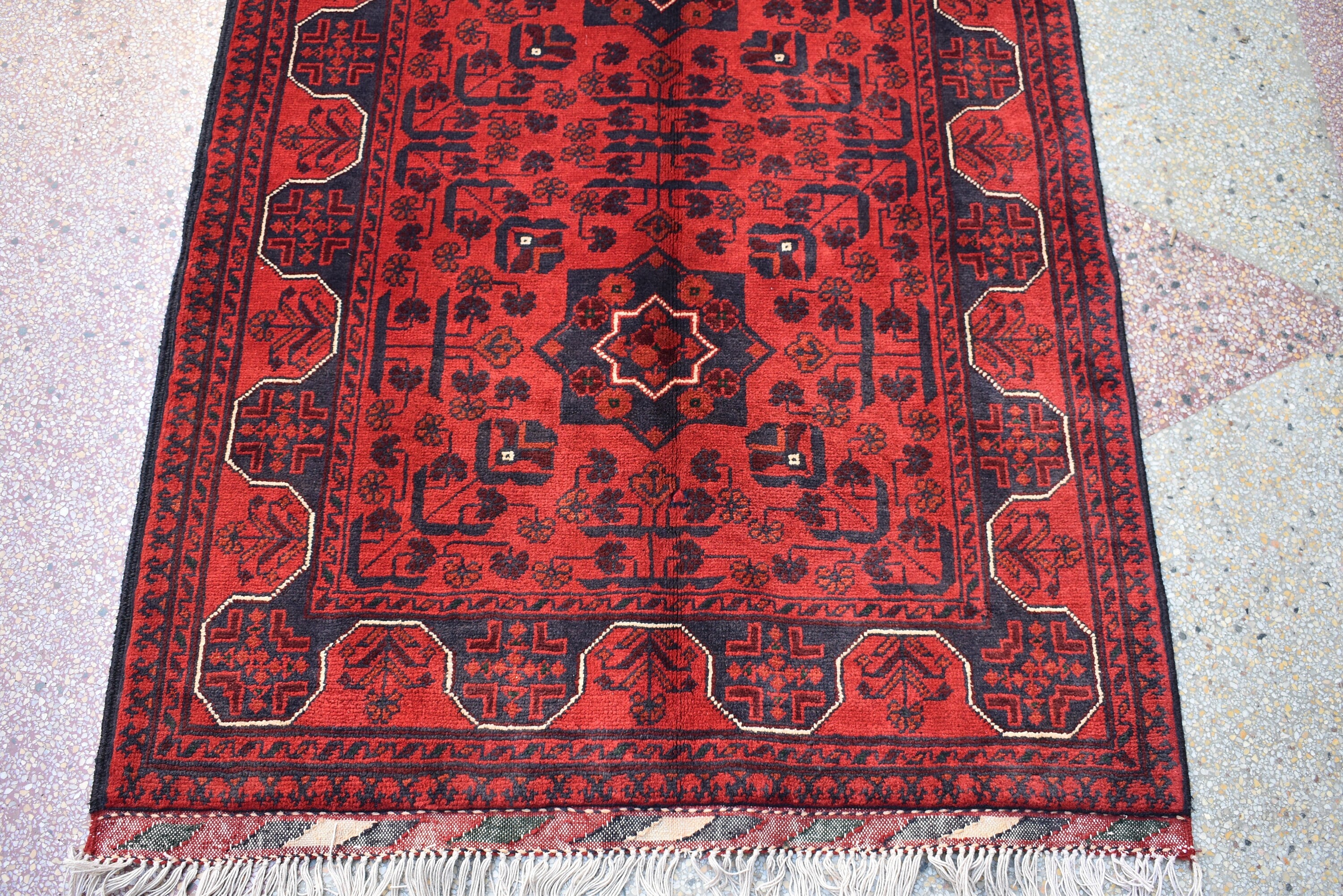 7ft Runner Handwoven Bukhara Afghan Tribal Wool Hallway Runner, Rich Red and Blue Rug, Rug for Entryway, Corridor Rug, Stair Rug 6.9x2.10 ft