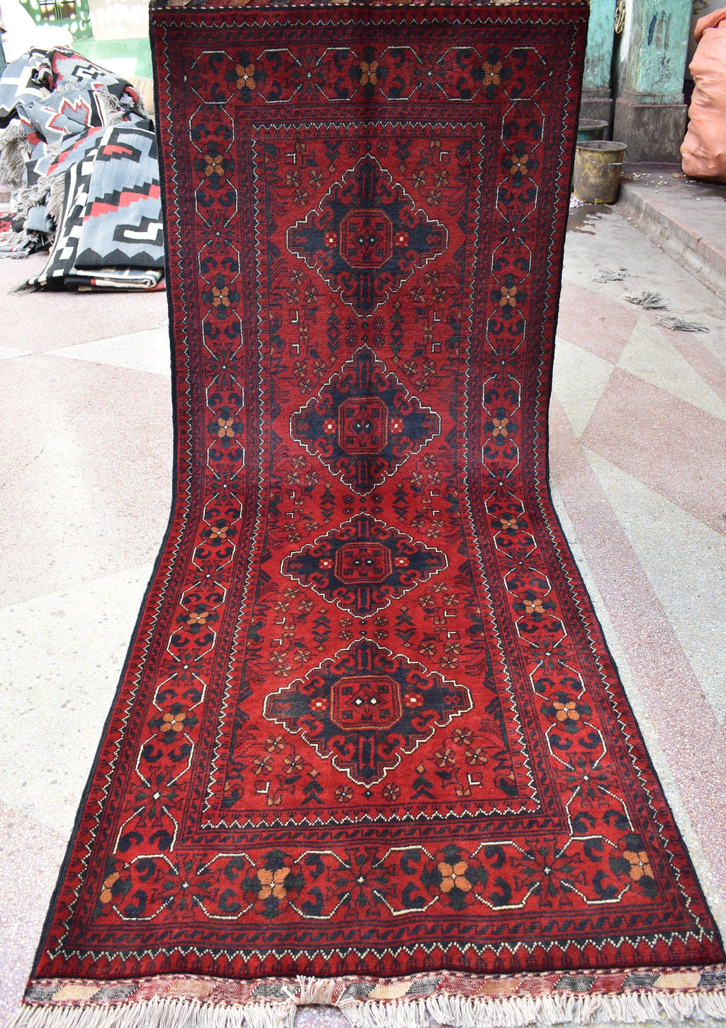 7.3x2.9 Handmade Runner Rug Afghan Runner Turkmen Bokhara Runner Tribal Rug Hallway Runner Red Runner Rug 100% Wool Runner