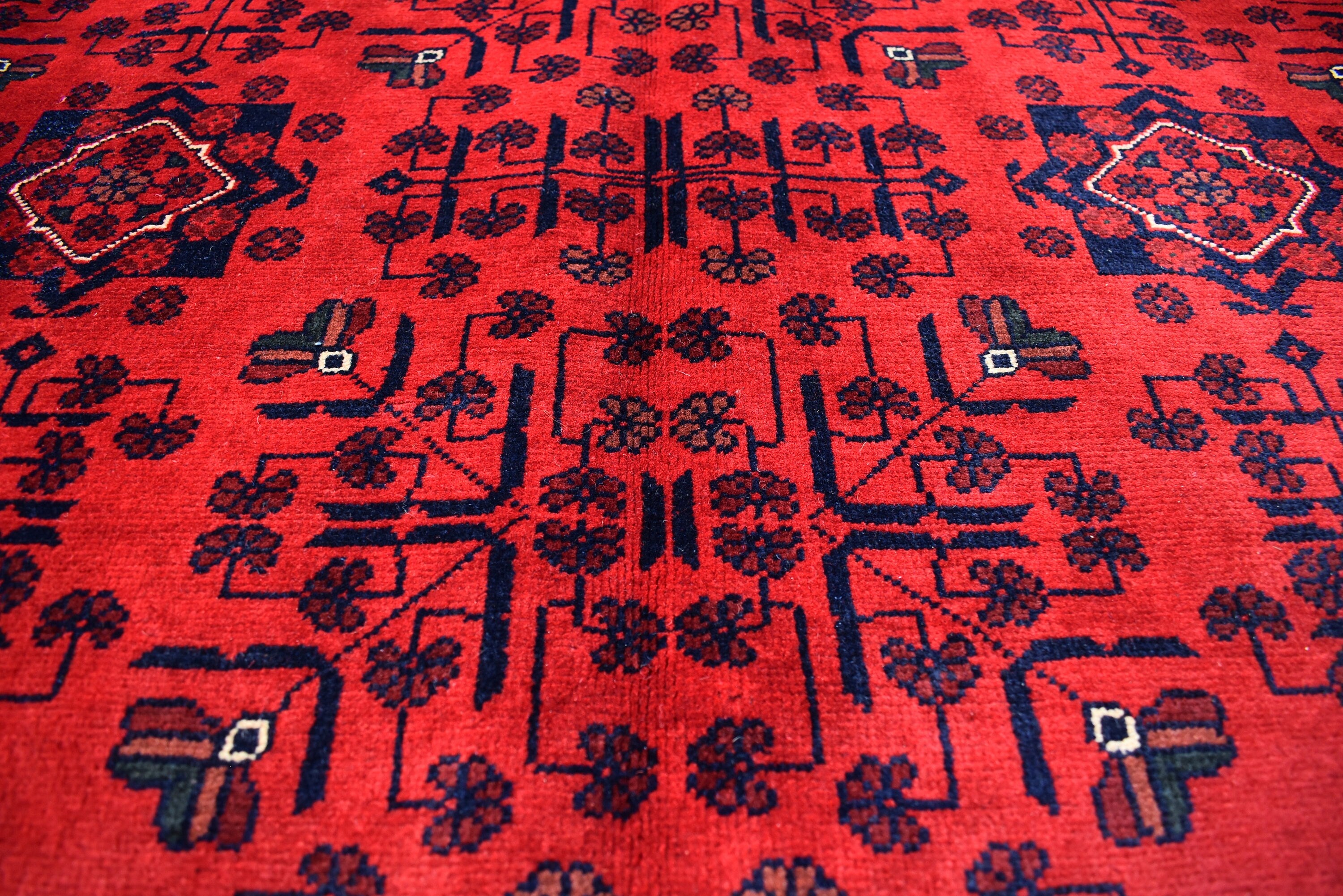 6x8 Rug Afghan Tribal Red Bukhara Handmade Wool Area Rug, Oriental Carpet, Vintage Style Living Room, Decor, Boho Floor Mat, Medium Rug