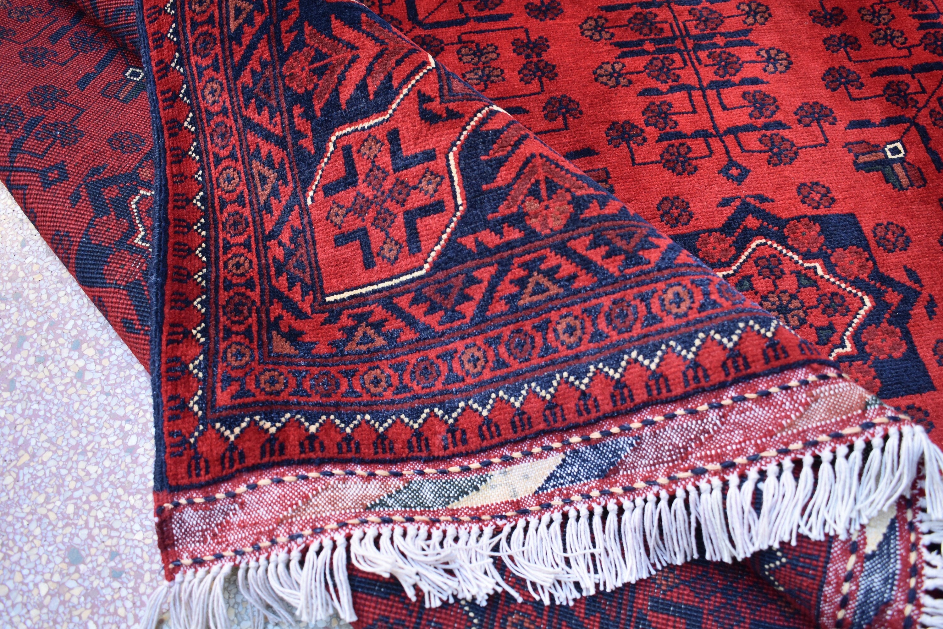 6x8 Rug Afghan Tribal Red Bukhara Handmade Wool Area Rug, Oriental Carpet, Vintage Style Living Room, Decor, Boho Floor Mat, Medium Rug