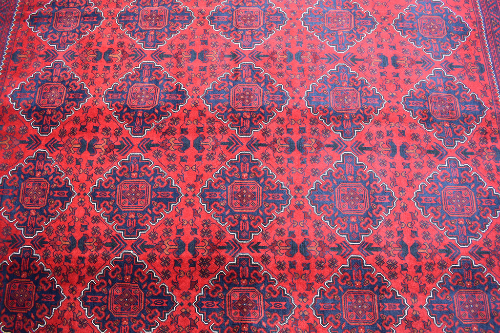 6x8 Handcrafted Bukhara Rug - Rich Red and Blue Design, Traditional Wool, 7.11x6 ft, Handmade, Elegant, High-Quality, Rug for Living Room