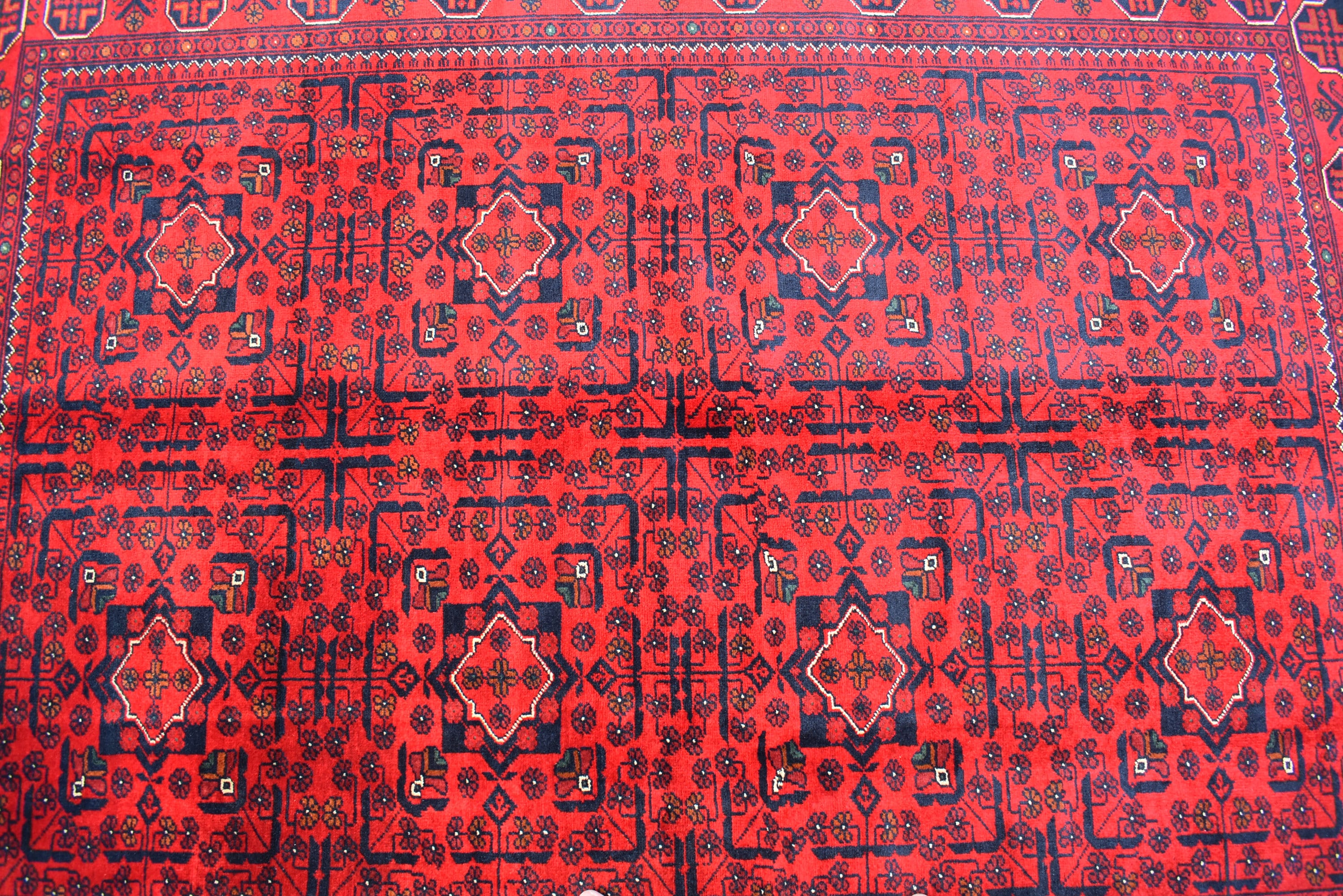 5x7 Afghan Bukhara Rug – Hand-Knotted Wool Pile Carpet – Red Oriental Area Rug–Traditional Afghan Decor – Vintage Style Floor Rug 200x147 cm