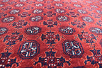 5x6ft, Hoja Roshnai Afghan Rug –Turkmen Hand-Knotted Wool Tribal Carpet–Red & Navy Oriental Area Rug–Traditional Afghan Home Decor 195x154cm