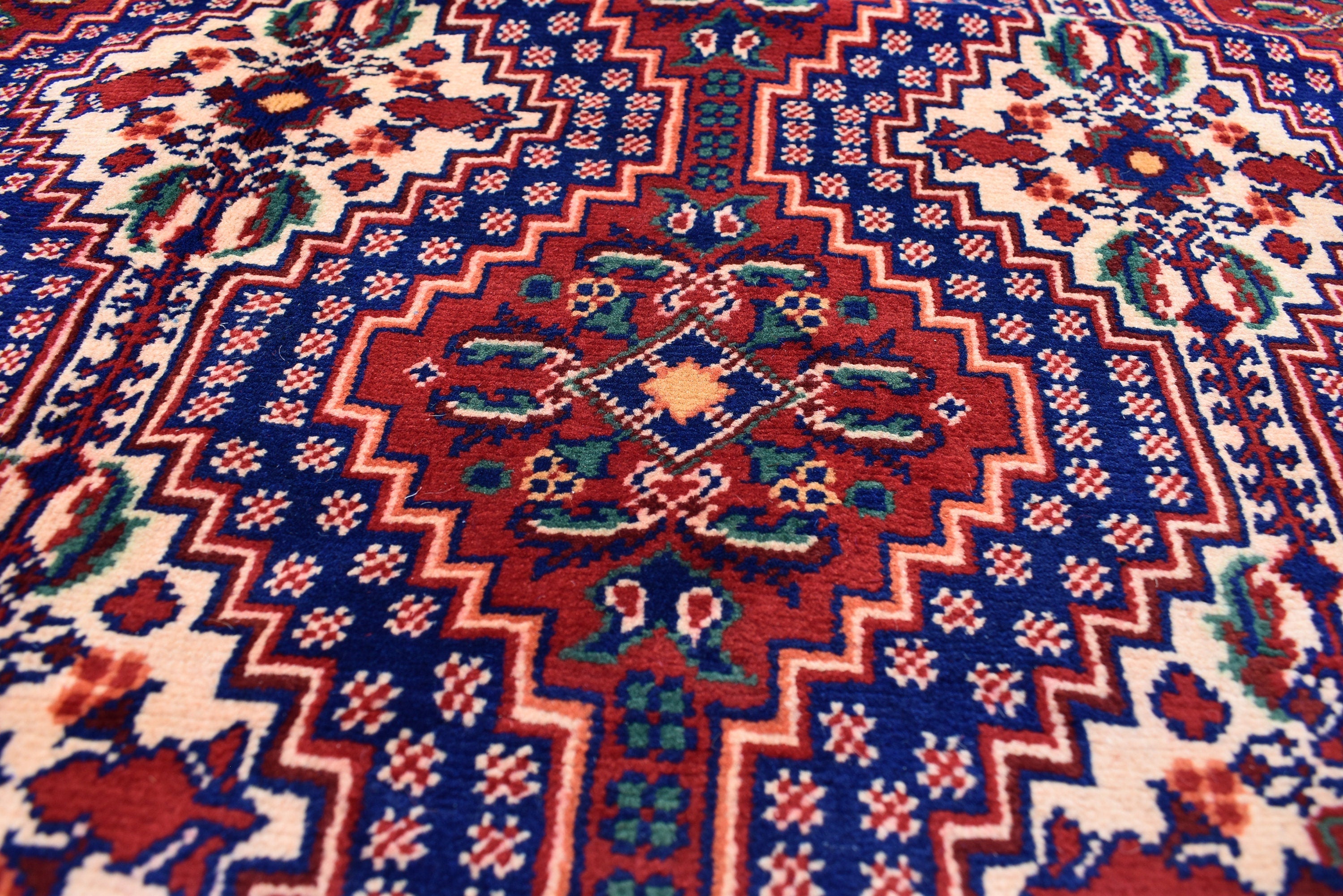 10x13 Large Handwoven Afghan Wool Rug, Rich Red and Navy Blue Oriental Rug, Rug for Living Room, Rug for Dining Room, Boho Home Decor