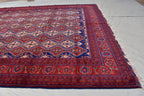 10x13 Large Handwoven Afghan Wool Rug, Rich Red and Navy Blue Oriental Rug, Rug for Living Room, Rug for Dining Room, Boho Home Decor
