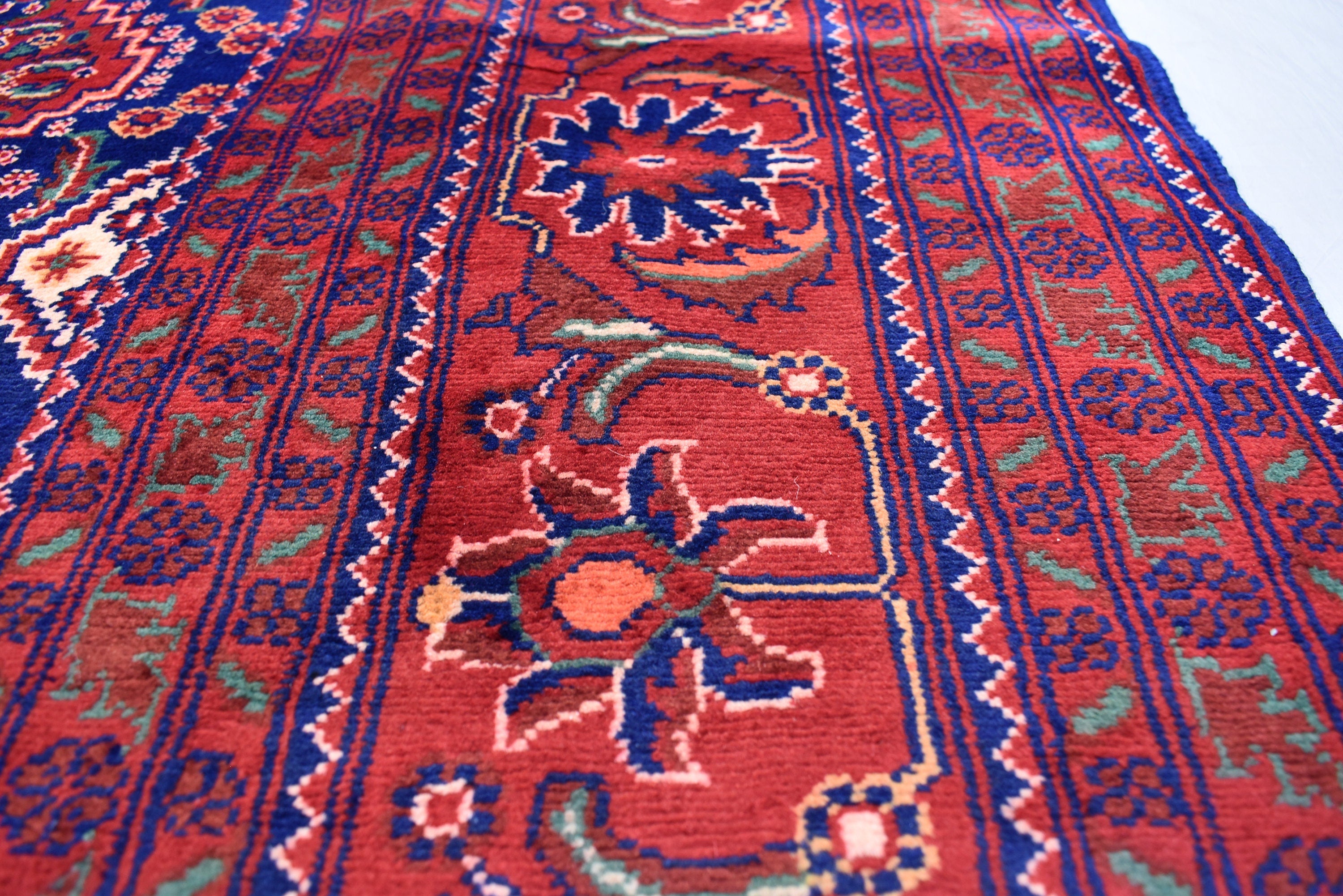 10x13 Large Handwoven Afghan Wool Rug, Rich Red and Navy Blue Oriental Rug, Rug for Living Room, Rug for Dining Room, Boho Home Decor