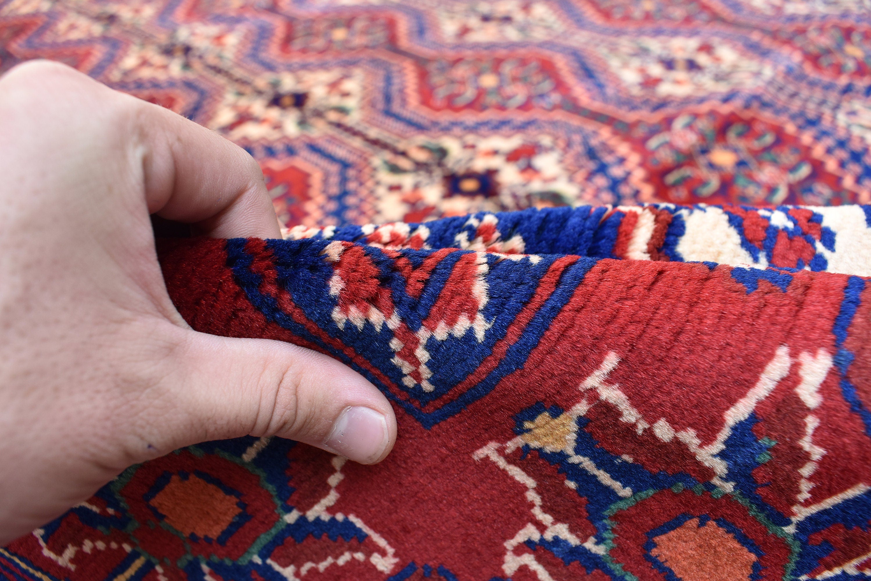 10x13 Large Handwoven Afghan Wool Rug, Rich Red and Navy Blue Oriental Rug, Rug for Living Room, Rug for Dining Room, Boho Home Decor