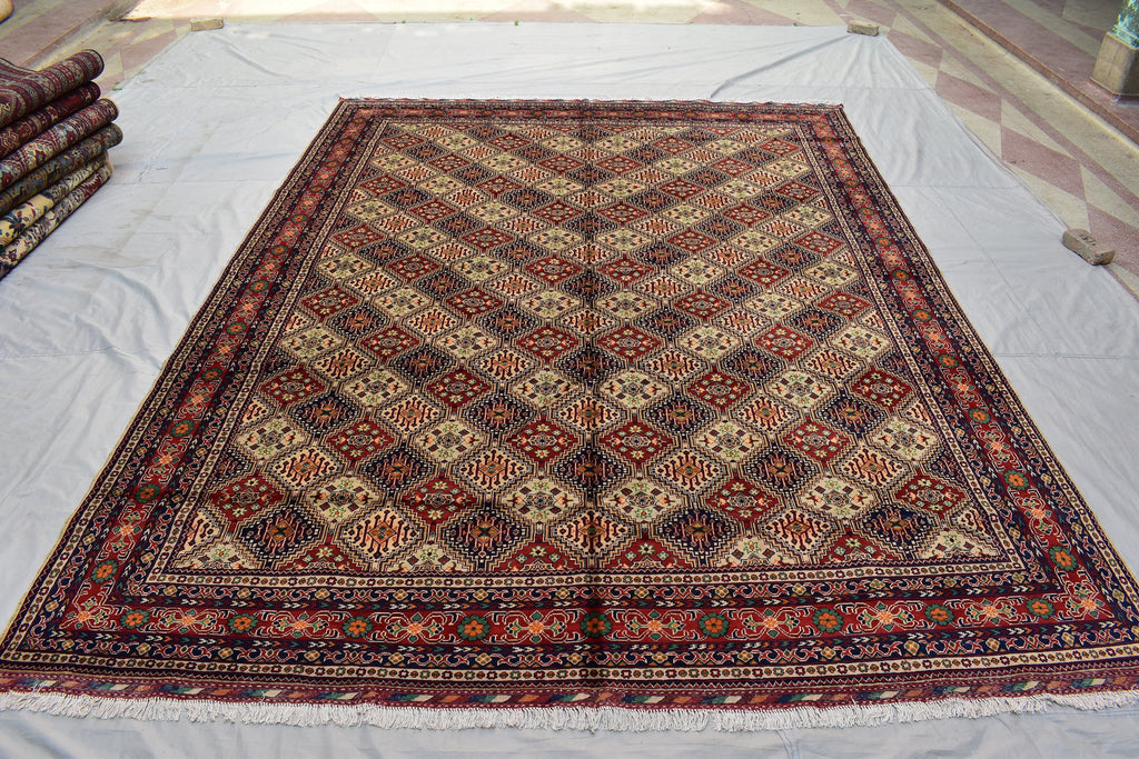 10x13 Large Yalama Gul Tribal Afghan Hand-knotted Rug, Multiple colors, Rug for Living Room, Dining Room Rug, Authentic Persian Home Style