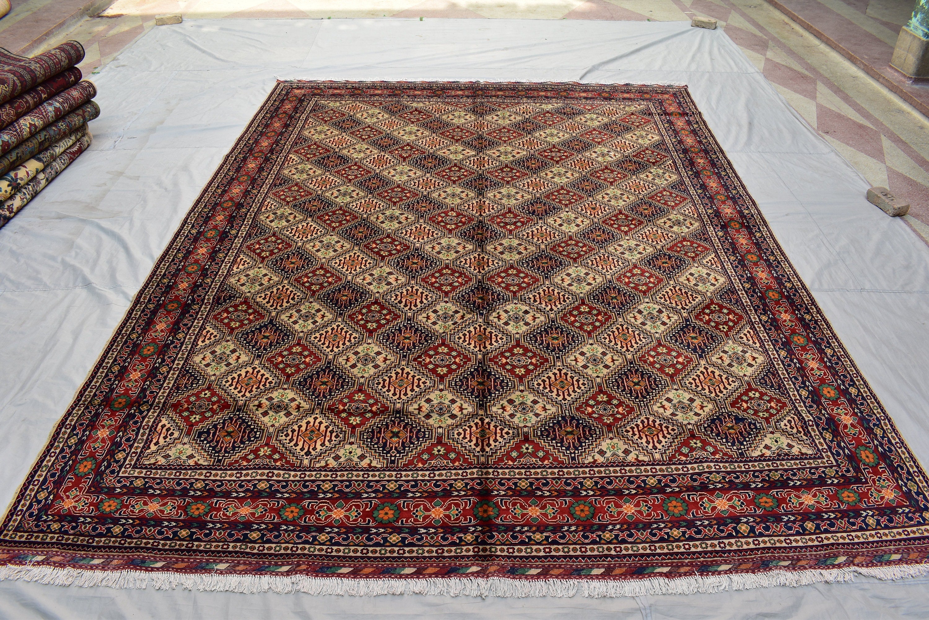 10x13 Large Yalama Gul Tribal Afghan Hand-knotted Rug, Multiple colors, Rug for Living Room, Dining Room Rug, Authentic Persian Home Style