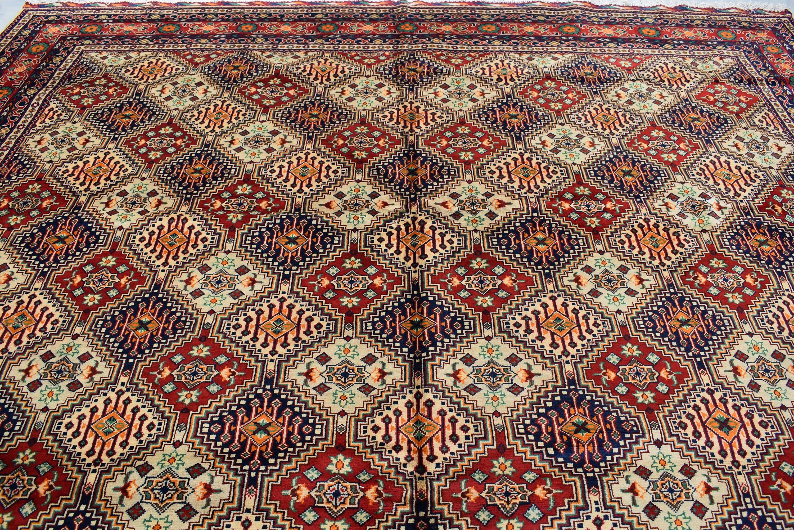 10x13 Large Yalama Gul Tribal Afghan Hand-knotted Rug, Multiple colors, Rug for Living Room, Dining Room Rug, Authentic Persian Home Style