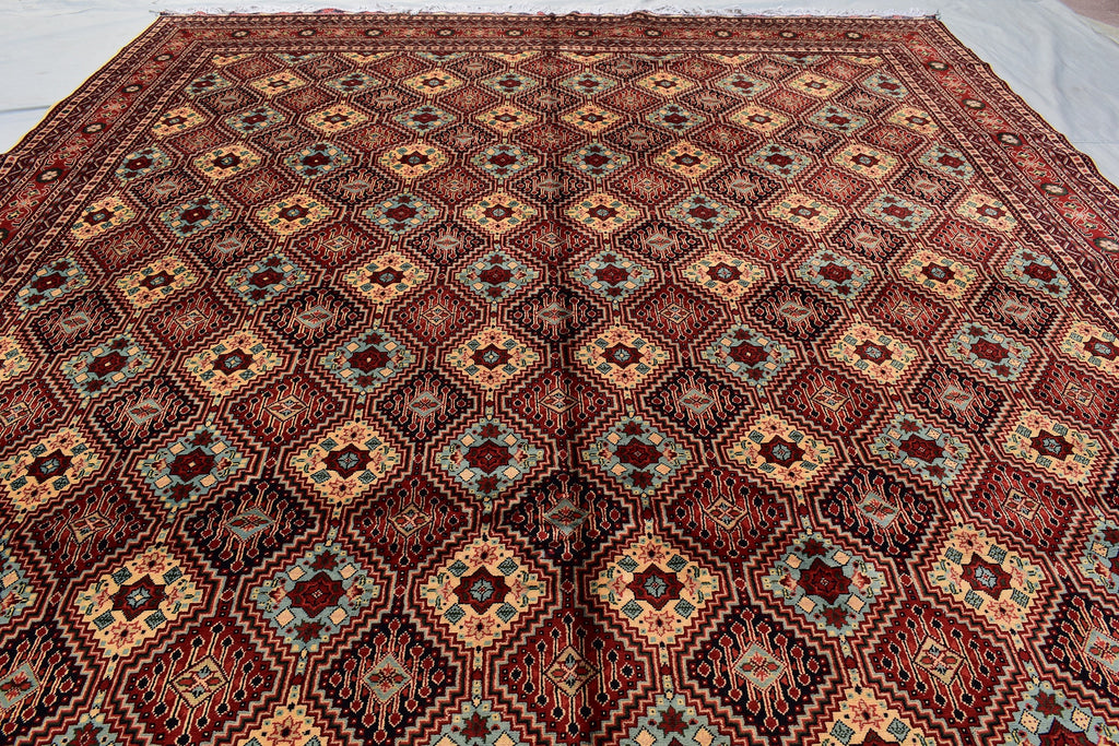 Ft 12.10 x 9.9 Large Handmade Rug Large Afghan Turkmen Tribal Yalama Gol Bokhara Pattern Wool Veg dye, Large Oriental Afghan