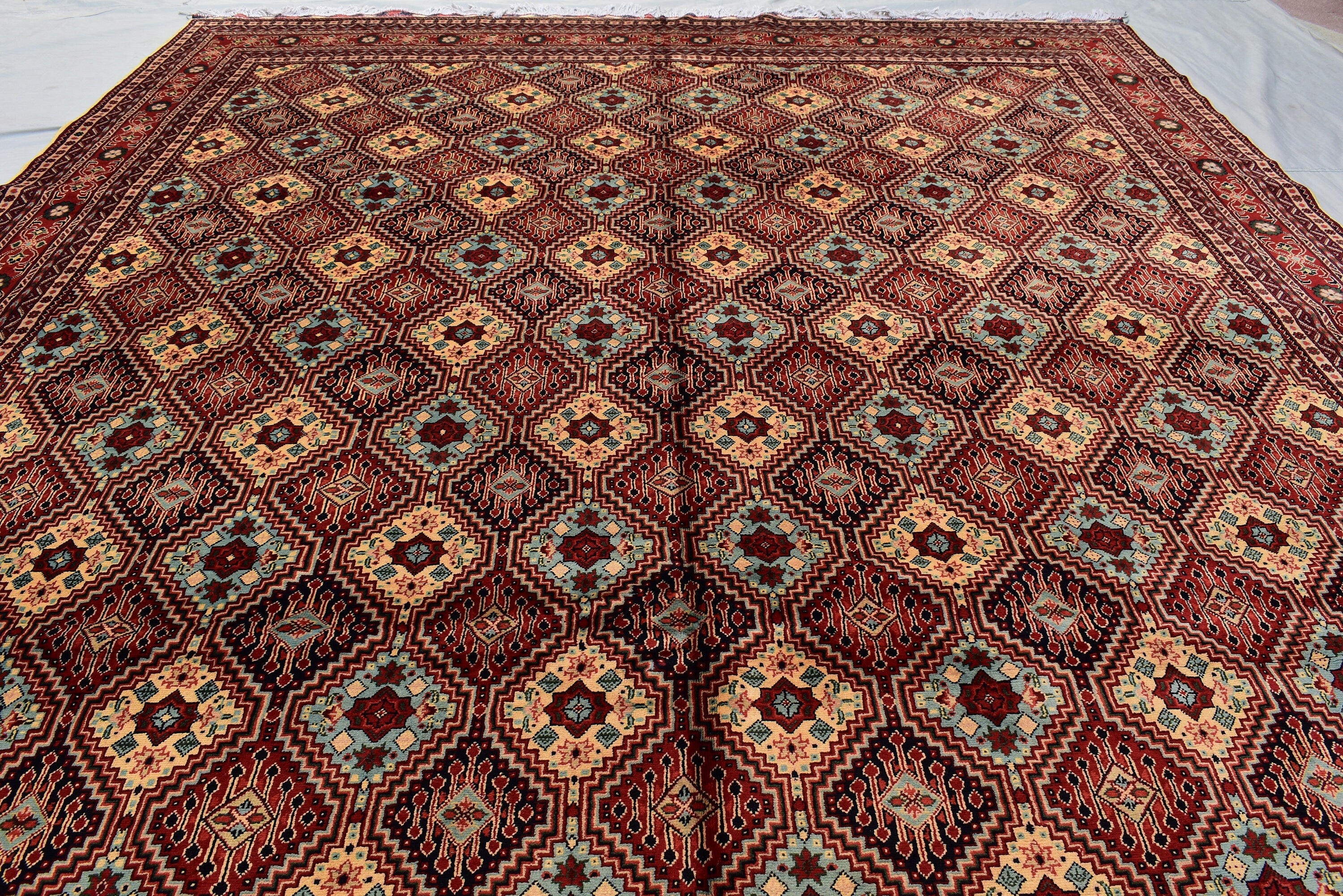 Ft 12.10 x 9.9 Large Handmade Rug Large Afghan Turkmen Tribal Yalama Gol Bokhara Pattern Wool Veg dye, Large Oriental Afghan
