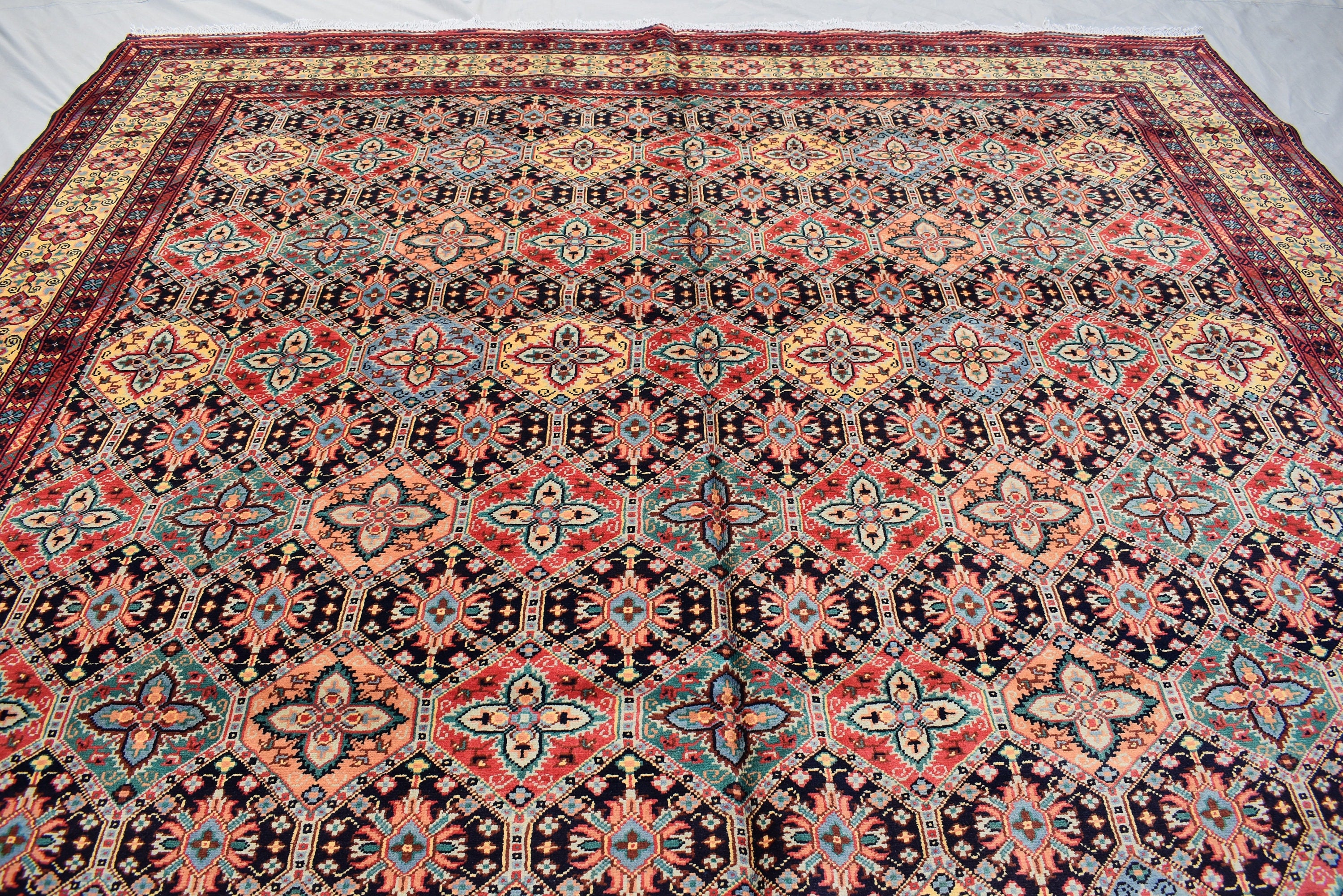 13.2 x 9.11 Ft Large Area Rug Afghan Handmade High Pile RugTukroman Multi Color Silky Soft Wool Rug Oriental Bokhara Ersari Rug For Bedroom