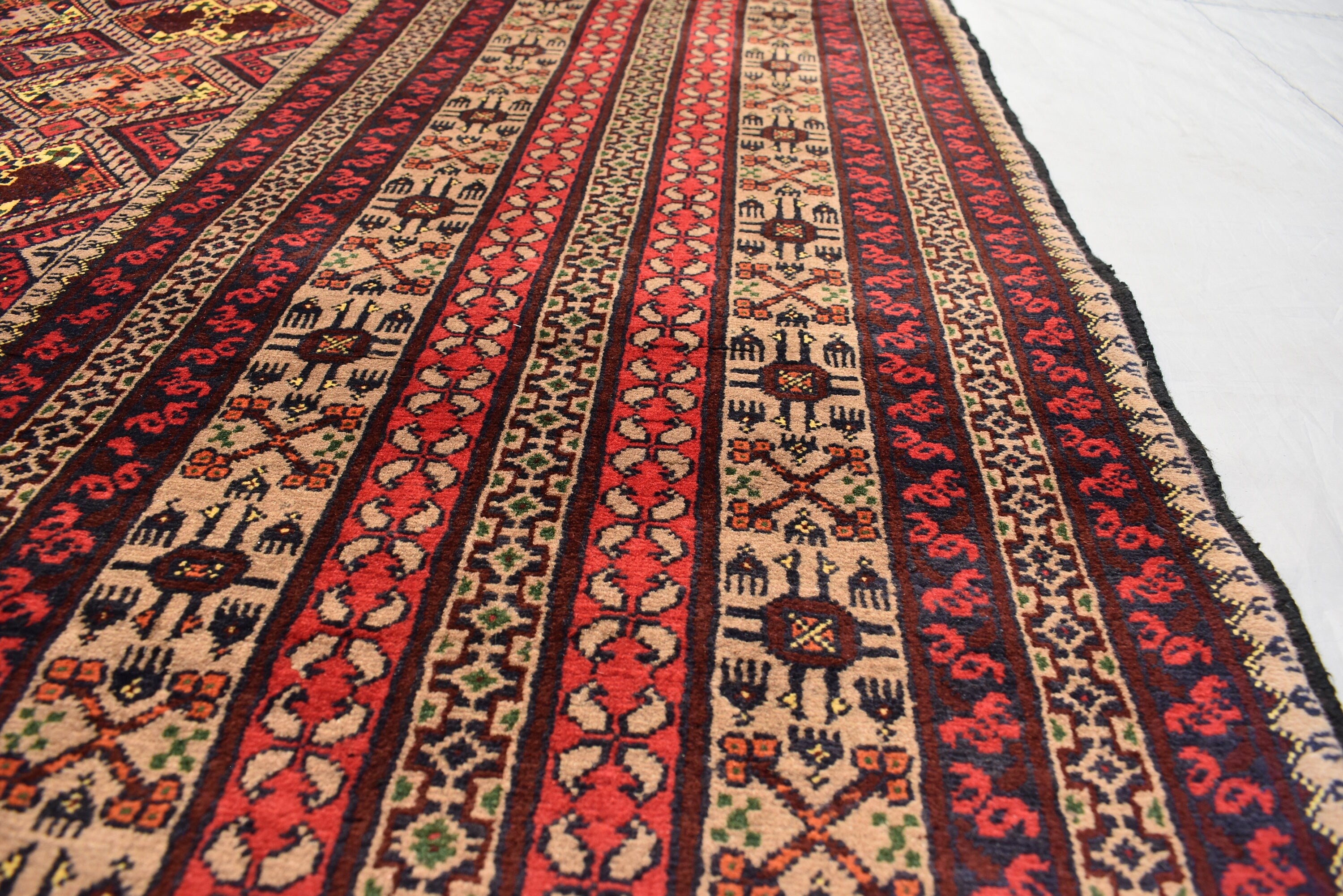 Large Afghan Wool Rug – Handmade Turkmen Wool Carpet |Bokhara Pattern Oriental Rug | Vegetable Dyed Tribal Area Rug, Living Room Rug 10x13ft