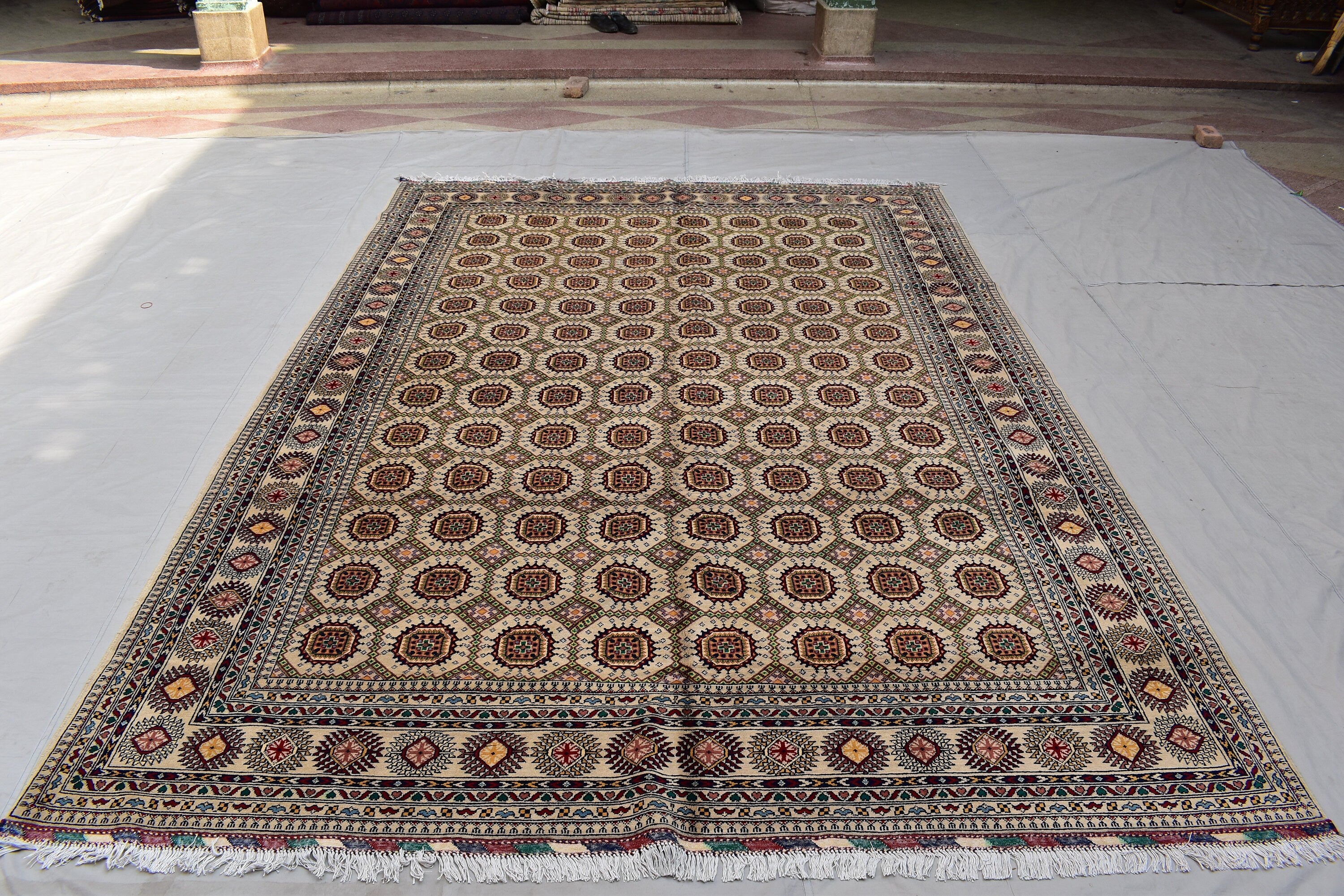 11.6 x 8.3 Ft Tribal Area Rug Fine Quality Afghan Hand Knotted Beige Wool Rug High Pile Soft Rug Oriental Rug Living Room Rug Bedroom Rug,