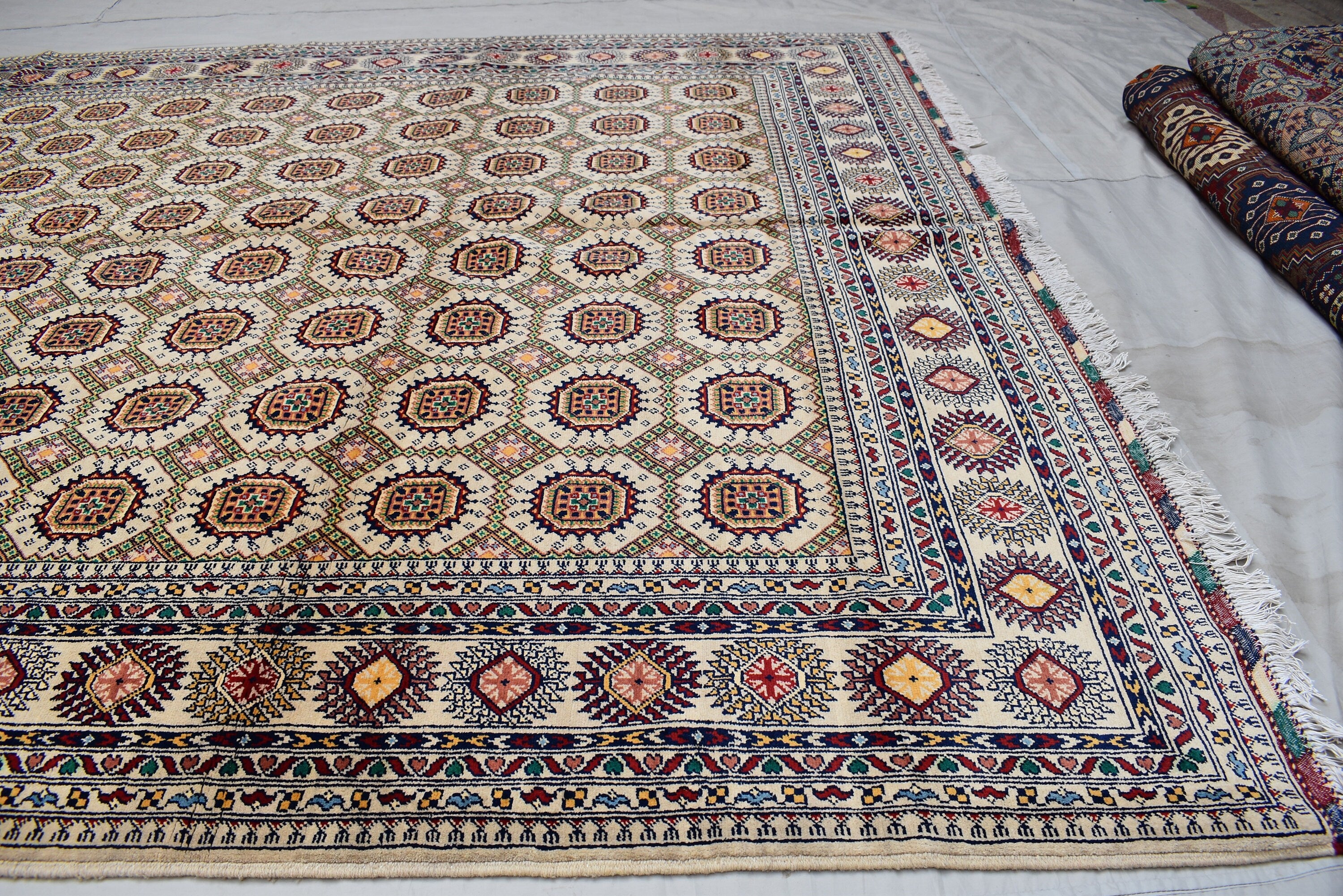 11.6 x 8.3 Ft Tribal Area Rug Fine Quality Afghan Hand Knotted Beige Wool Rug High Pile Soft Rug Oriental Rug Living Room Rug Bedroom Rug,