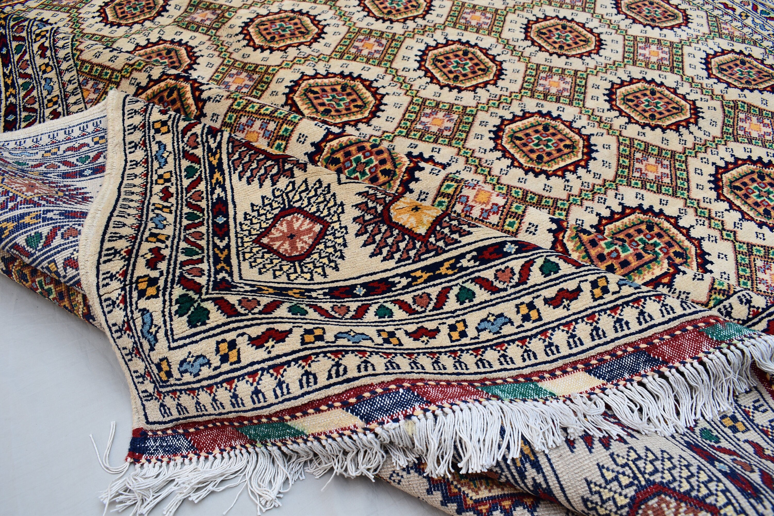11.6 x 8.3 Ft Tribal Area Rug Fine Quality Afghan Hand Knotted Beige Wool Rug High Pile Soft Rug Oriental Rug Living Room Rug Bedroom Rug,