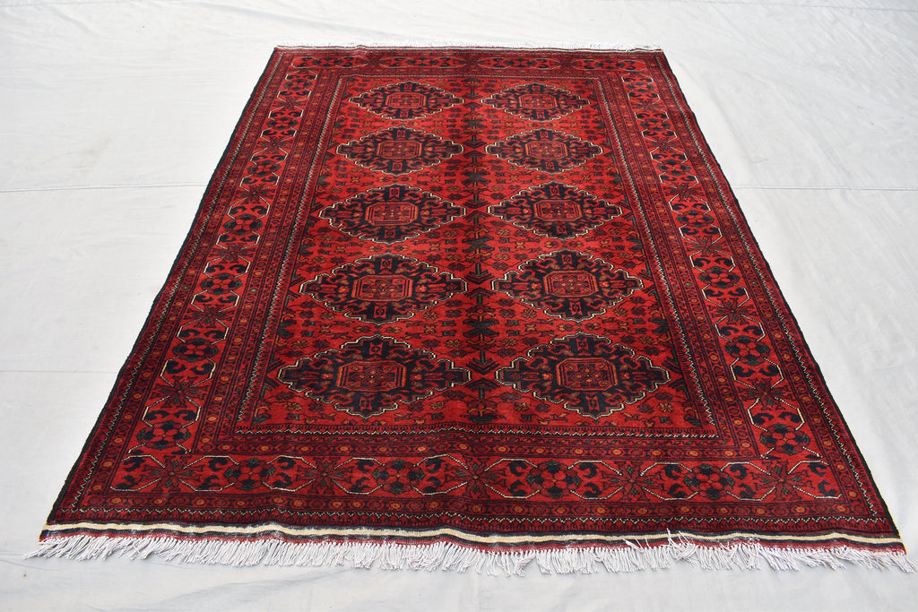 4'10x6'8 Afghan Handmade Khal Mohammadi Rug, Turkmen Wool Geometric Rug, Rustic Home Decor, Bedroom Rug, Living Room Rug 203x145 cm
