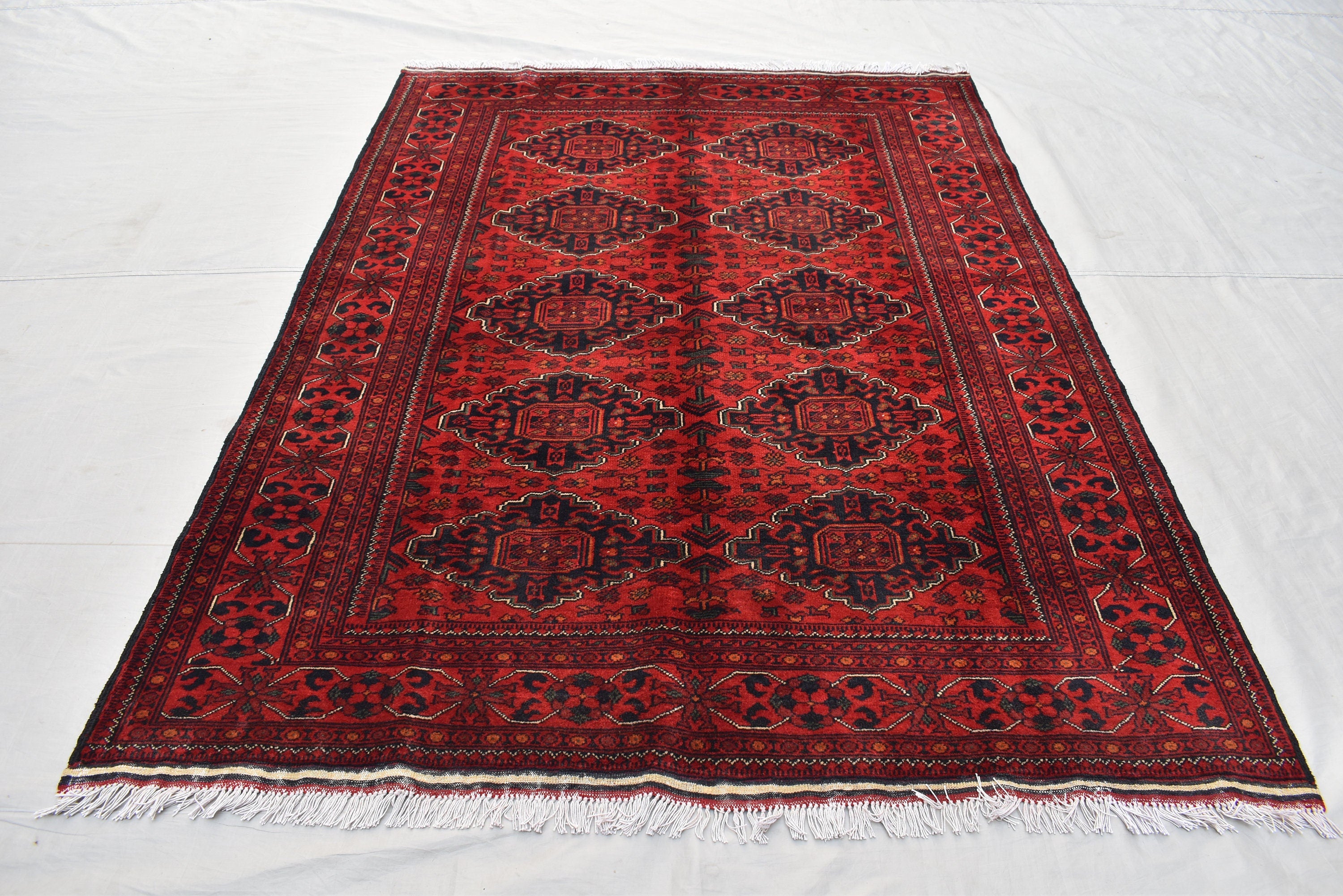 4'10x6'8 Afghan Handmade Khal Mohammadi Rug, Turkmen Wool Geometric Rug, Rustic Home Decor, Bedroom Rug, Living Room Rug 203x145 cm