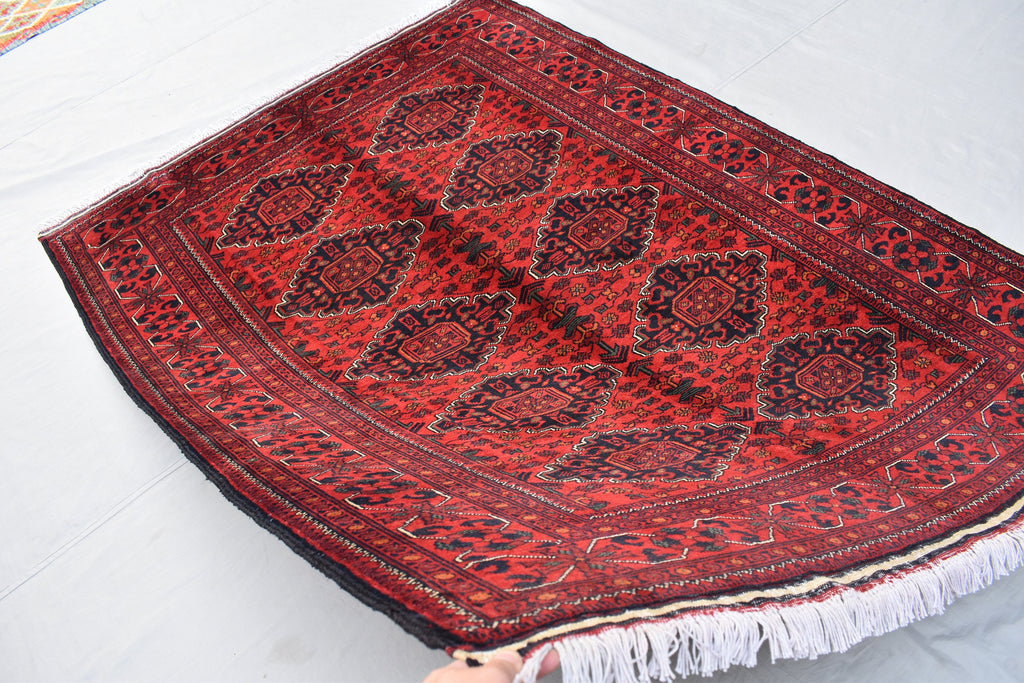 4'10x6'8 Afghan Handmade Khal Mohammadi Rug, Turkmen Wool Geometric Rug, Rustic Home Decor, Bedroom Rug, Living Room Rug 203x145 cm