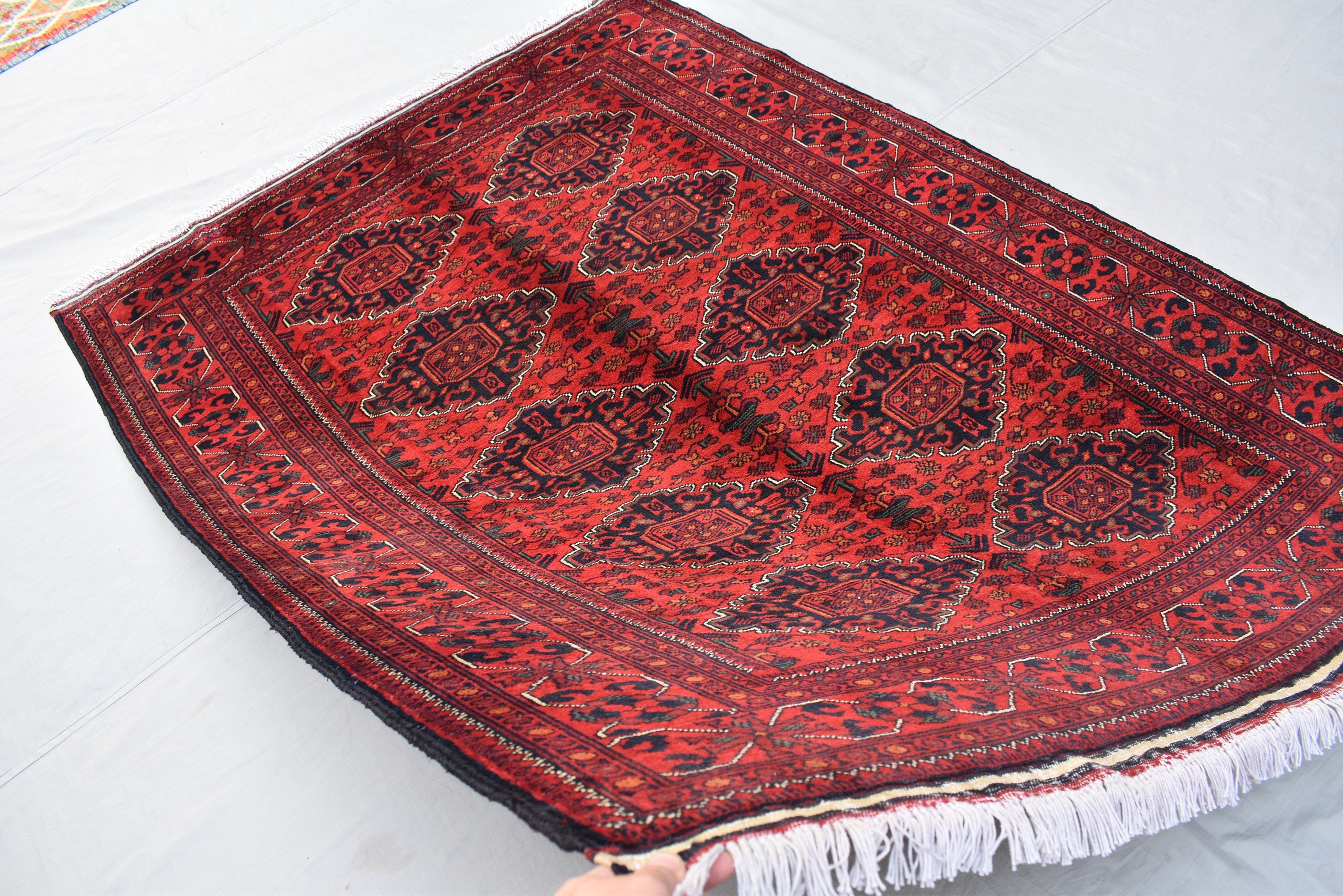 4'10x6'8 Afghan Handmade Khal Mohammadi Rug, Turkmen Wool Geometric Rug, Rustic Home Decor, Bedroom Rug, Living Room Rug 203x145 cm