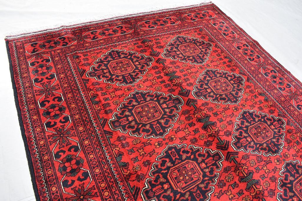 4'10x6'8 Afghan Handmade Khal Mohammadi Rug, Turkmen Wool Geometric Rug, Rustic Home Decor, Bedroom Rug, Living Room Rug 203x145 cm