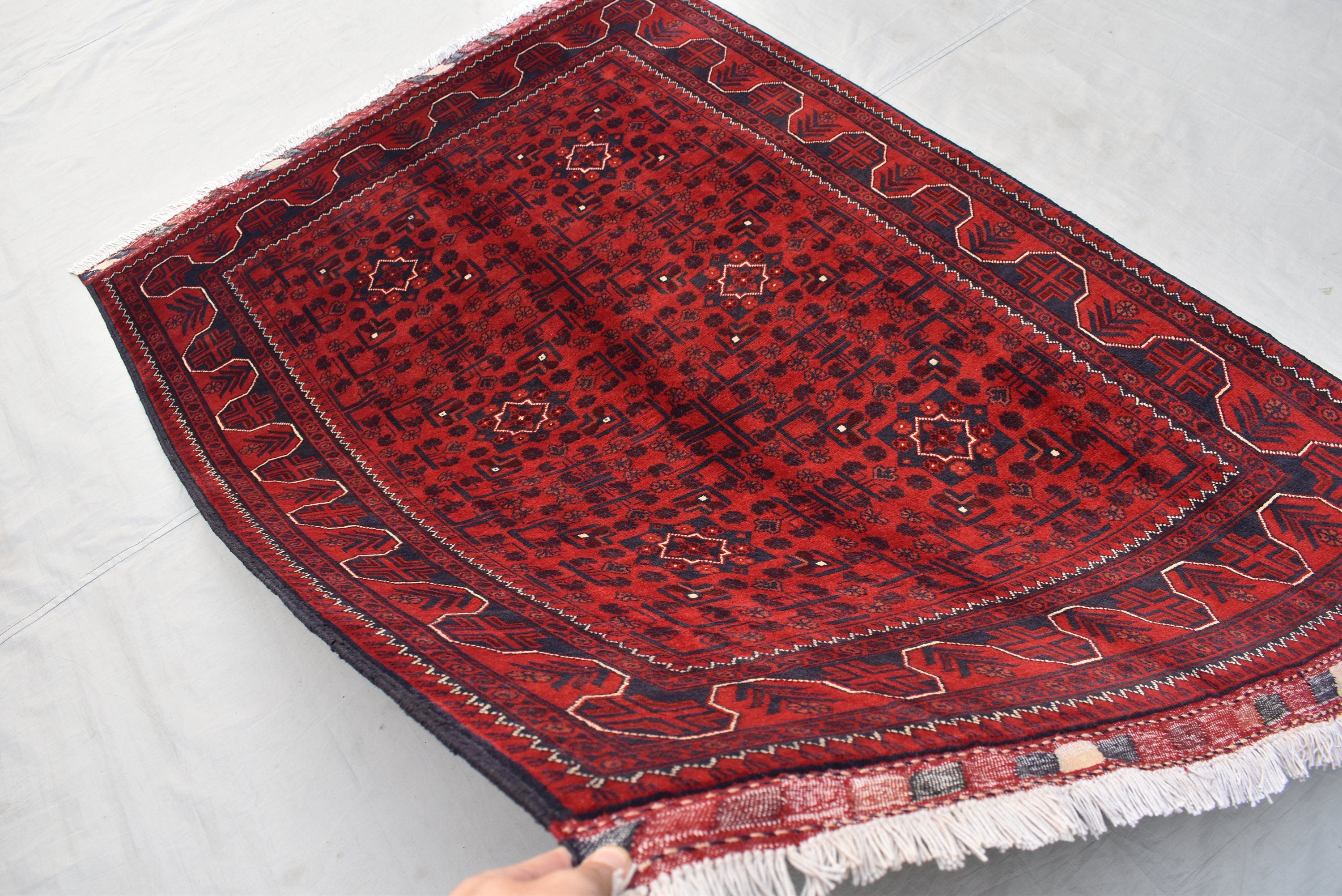 6x4 Handmade Bukhara Afghan Rug, Geometric Wool Persian Style Rug, Medium Size Rug For Home, Perfect For Bedroom, Boho Home Decor 5.11x4.0