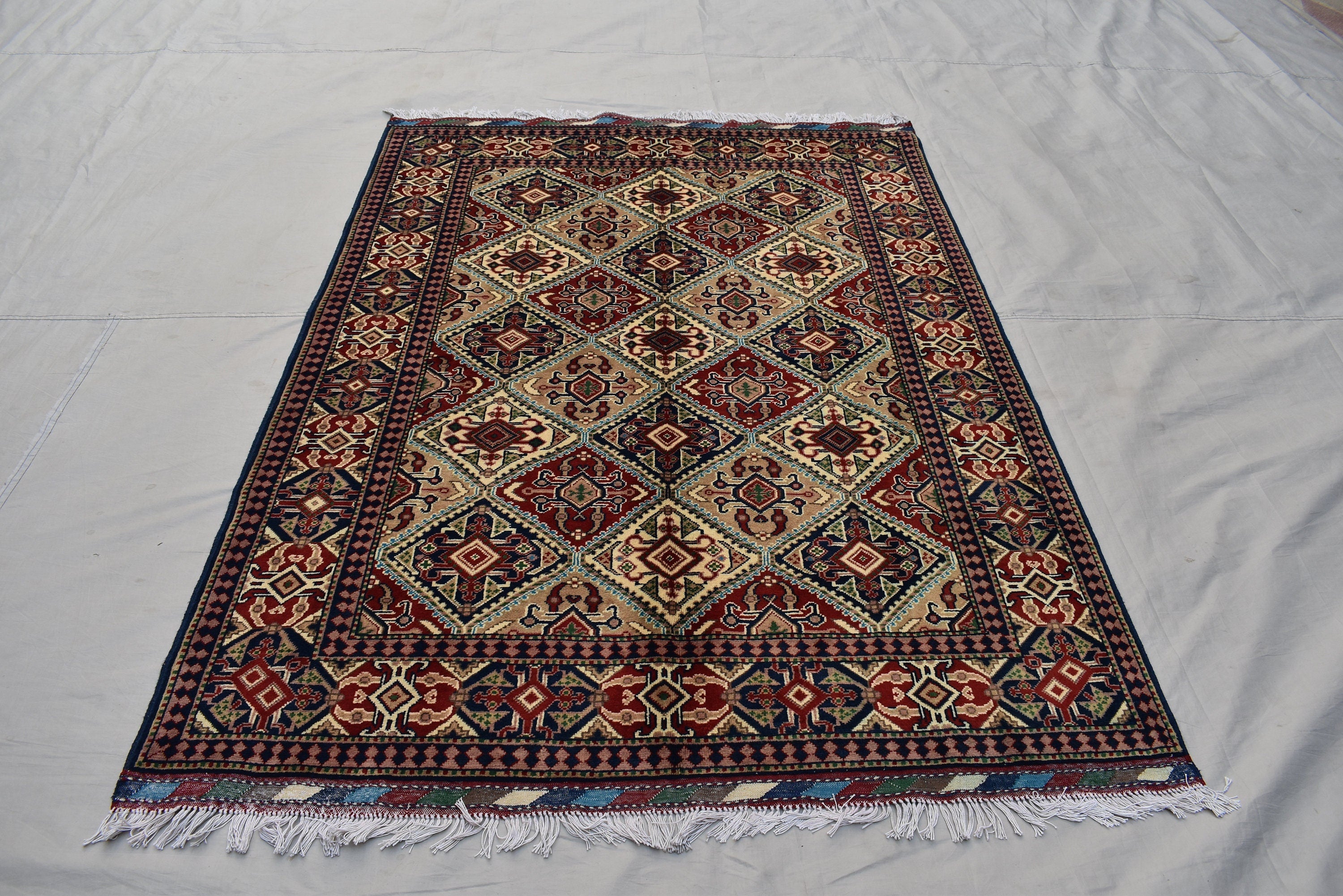 5x7 Multi Colored Turkoman Oriental Soft Wool Rug- Afghan Hand Knotted Boho Design Area Rug- 150x200 cm Organic Wool Pile Living Room Rug