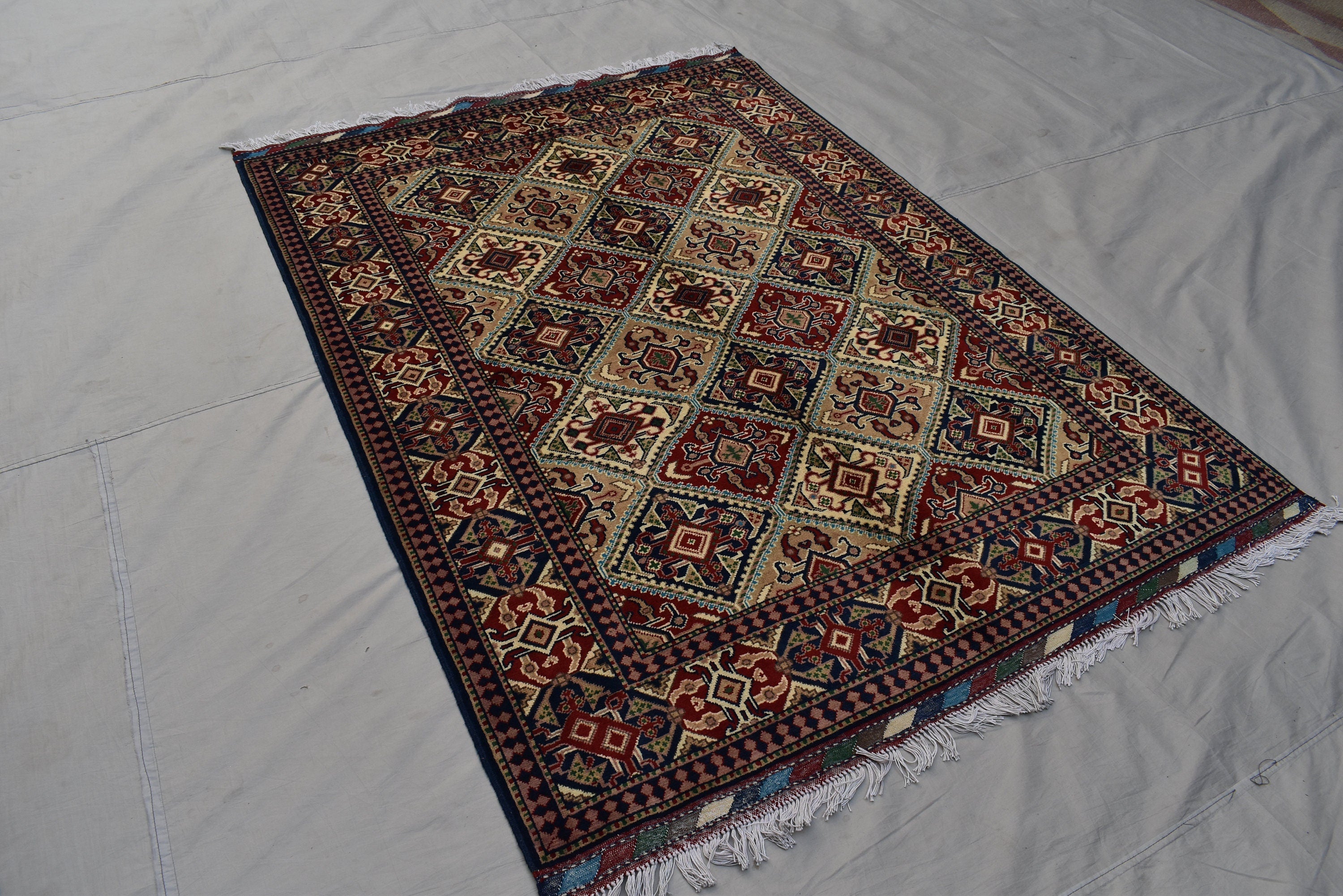5x7 Multi Colored Turkoman Oriental Soft Wool Rug- Afghan Hand Knotted Boho Design Area Rug- 150x200 cm Organic Wool Pile Living Room Rug