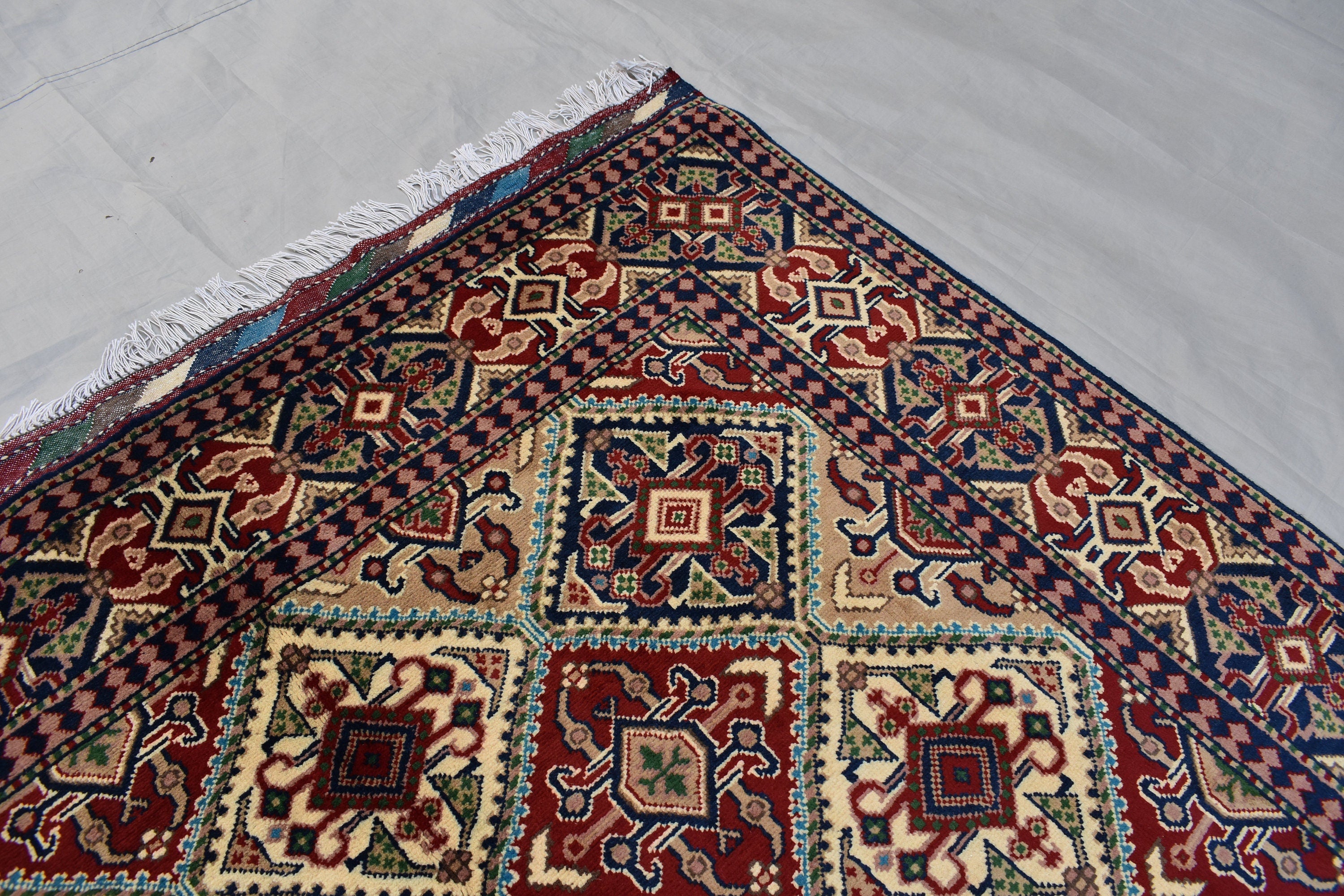 5x7 Multi Colored Turkoman Oriental Soft Wool Rug- Afghan Hand Knotted Boho Design Area Rug- 150x200 cm Organic Wool Pile Living Room Rug