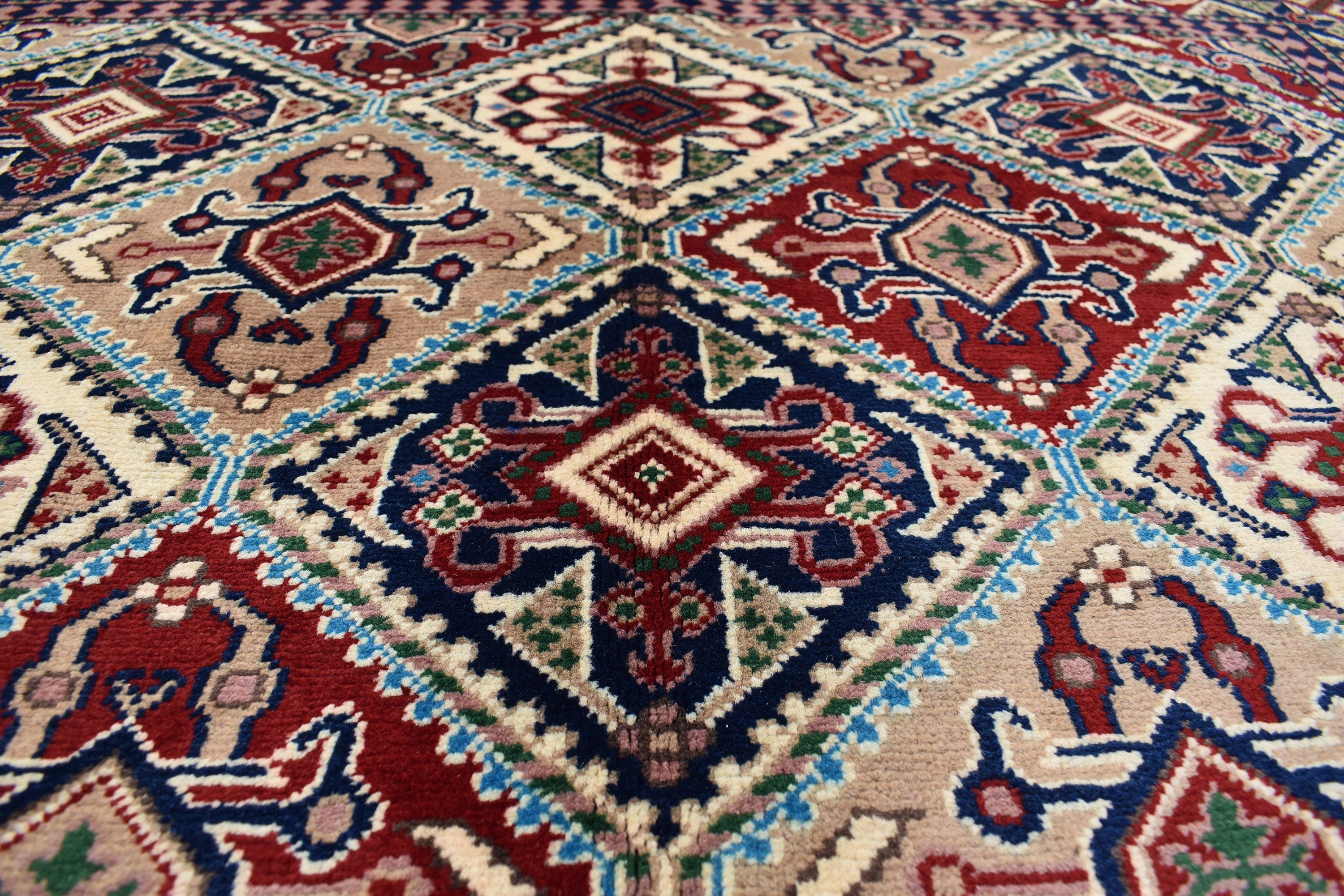 5x7 Multi Colored Turkoman Oriental Soft Wool Rug- Afghan Hand Knotted Boho Design Area Rug- 150x200 cm Organic Wool Pile Living Room Rug